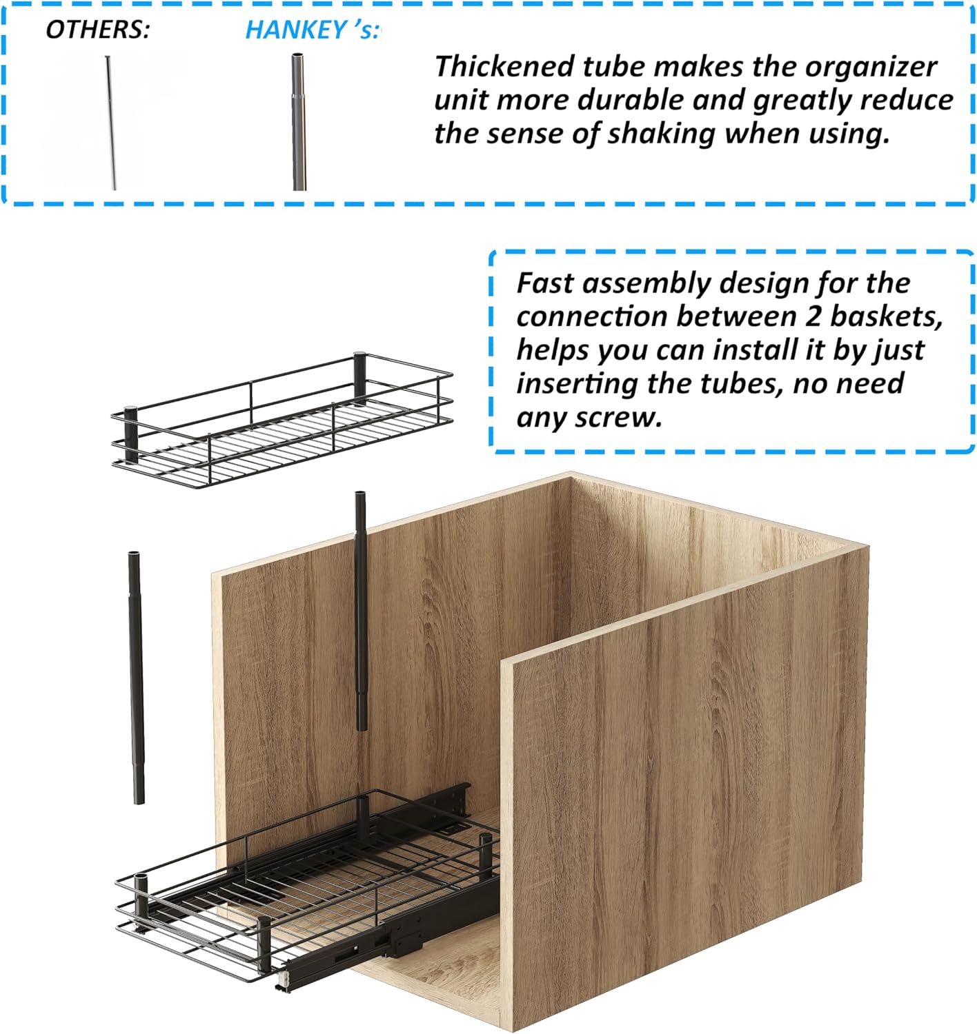 HANKEY Pull Out Cabinet Organizer Under Sink 2-Tier Slide out Shelves and Storage for Kitchen Bathroom Pantry Organization Sliding Pull-out Home Organizers,Metal,Black