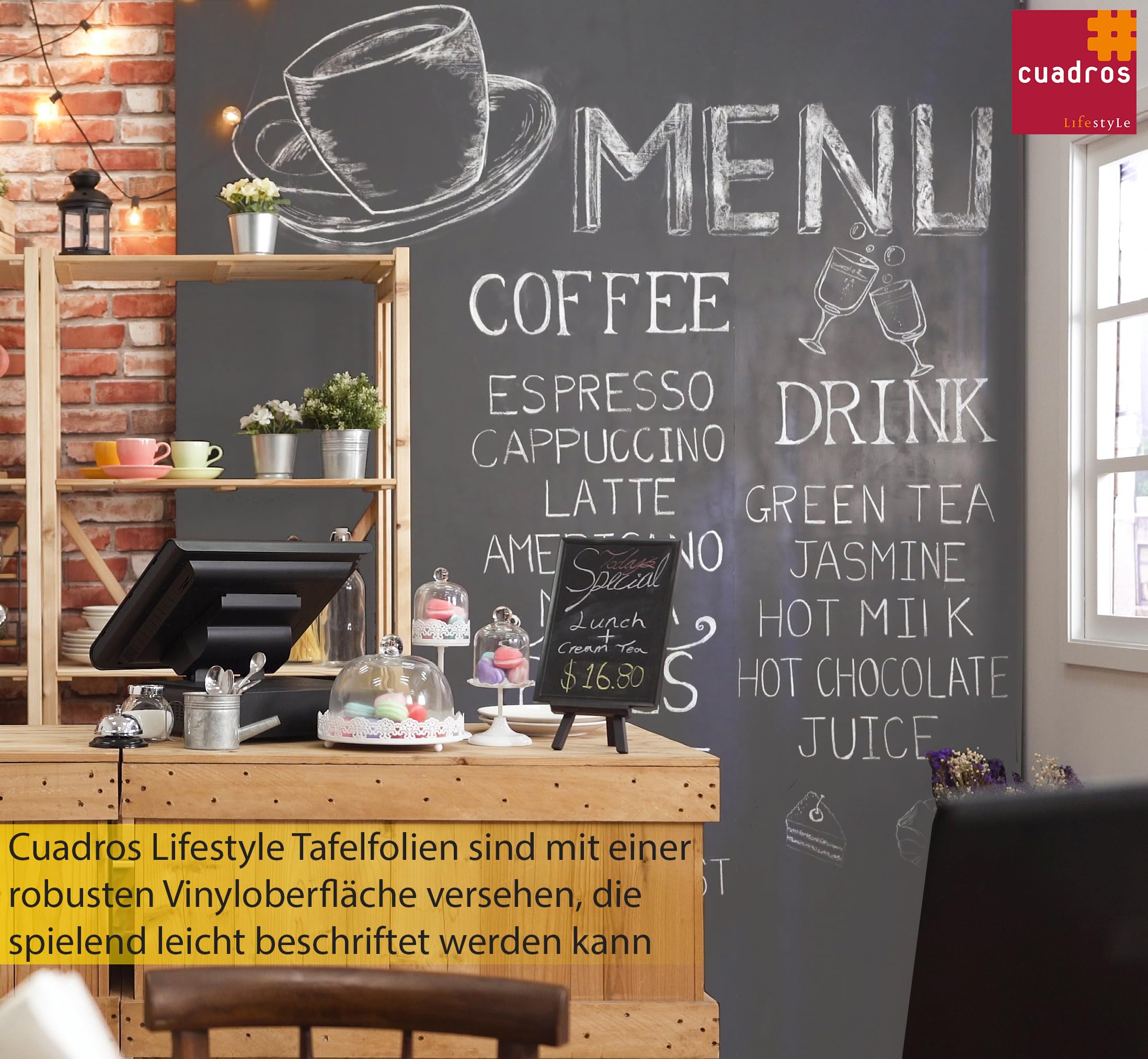 Tafelfolie 100 x 300 cm | Magnetisch und selbstklebend - Vinyl- Kreidefolie | Magnettafel | inkl. Kreide + Neodym-Magnete | Tafel 100x300 cm Grau