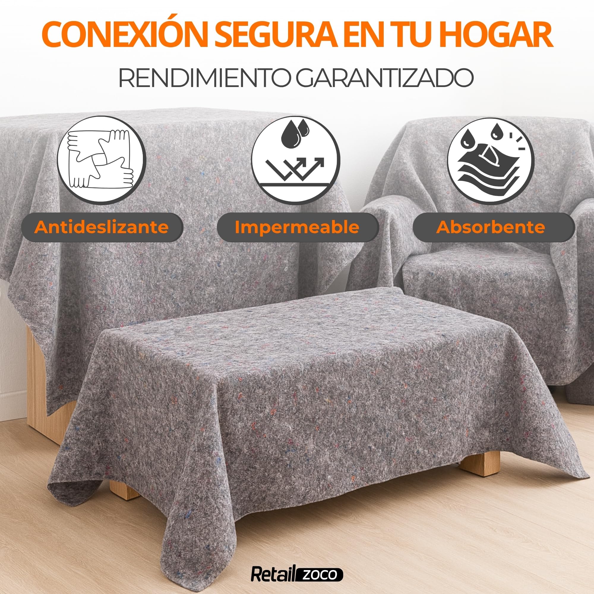 Fieltro Protector de Suelos Pintor, Rollo Fieltro para Suelo y Muebles, Producto reciclable, Uso en Reformas, Pintura y Mudanzas, Capa Polietileno Antideslizante 180 g/m2, 1 Rollo de 90 cm x 20 Metros