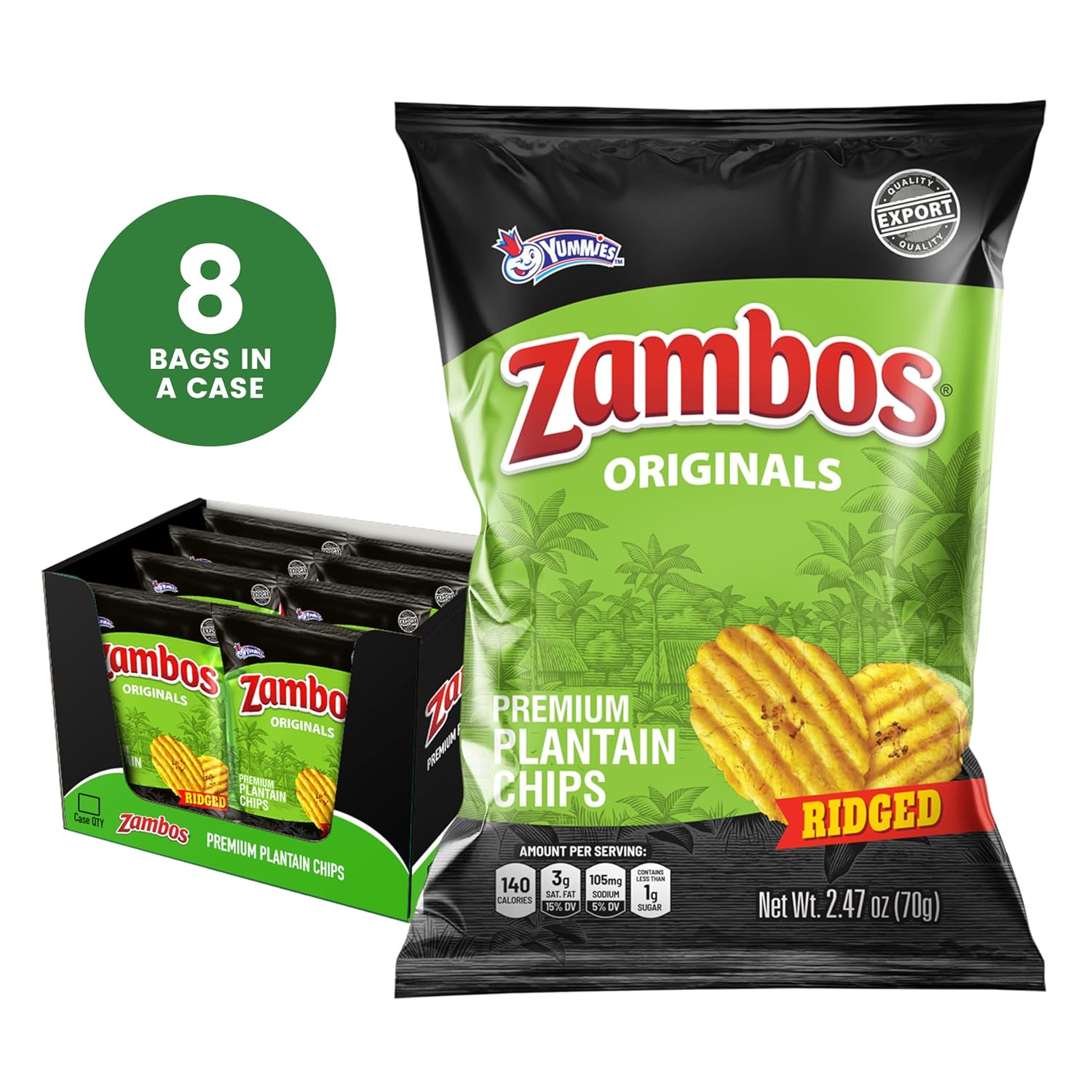 Zambos Original Premium Plantain Chips, 5.3 oz – Crunchy, Ridged Snack, Gluten Free (Pack of 8)
