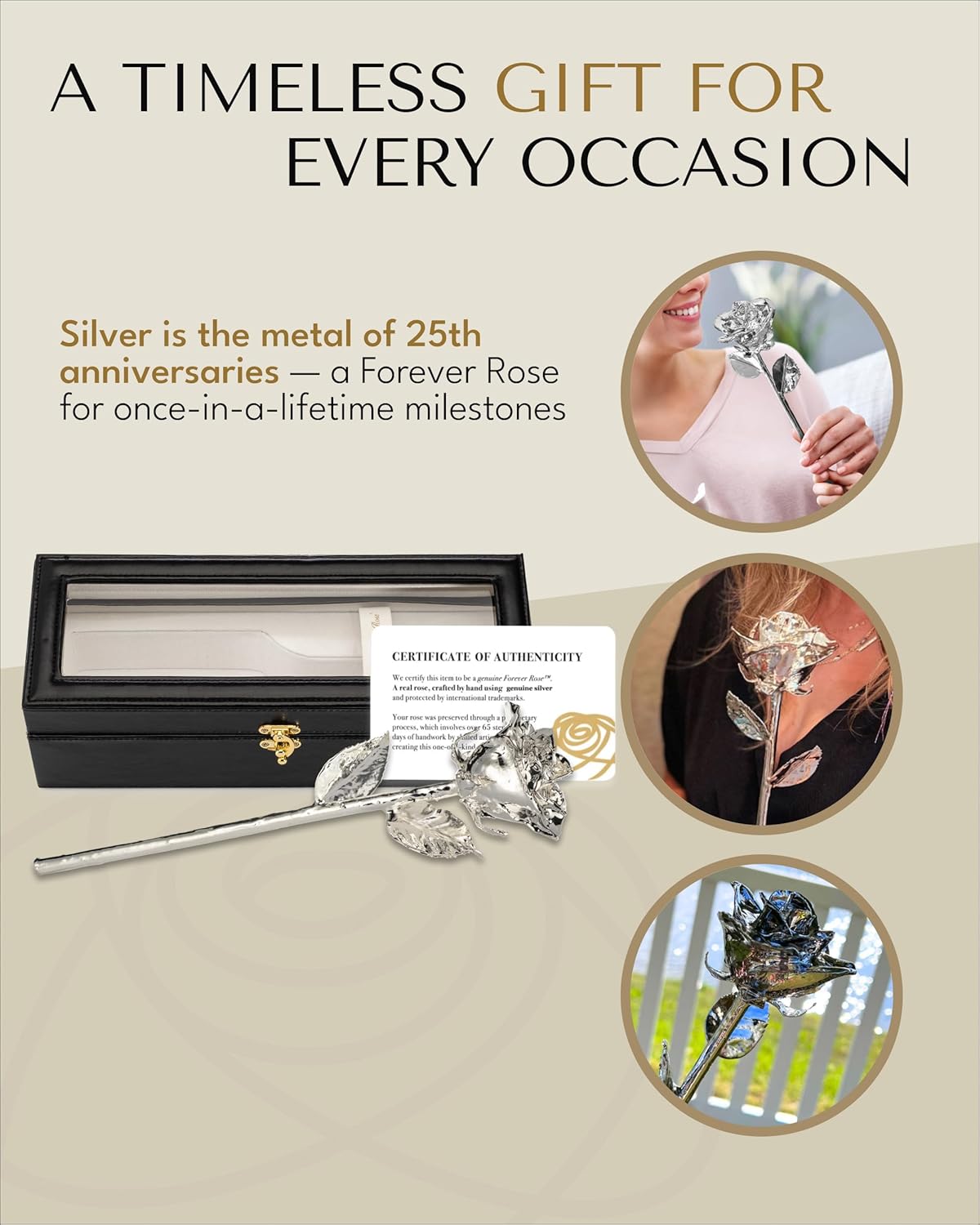 Forever Rose Real Rose Dipped in Silver, Handcrafted Preserved Rose in Luxury Leather Display Case with LED Light, Romantic and Elegant Gift for Her, Anniversary, Valentine's Day or Birthday - Image 5