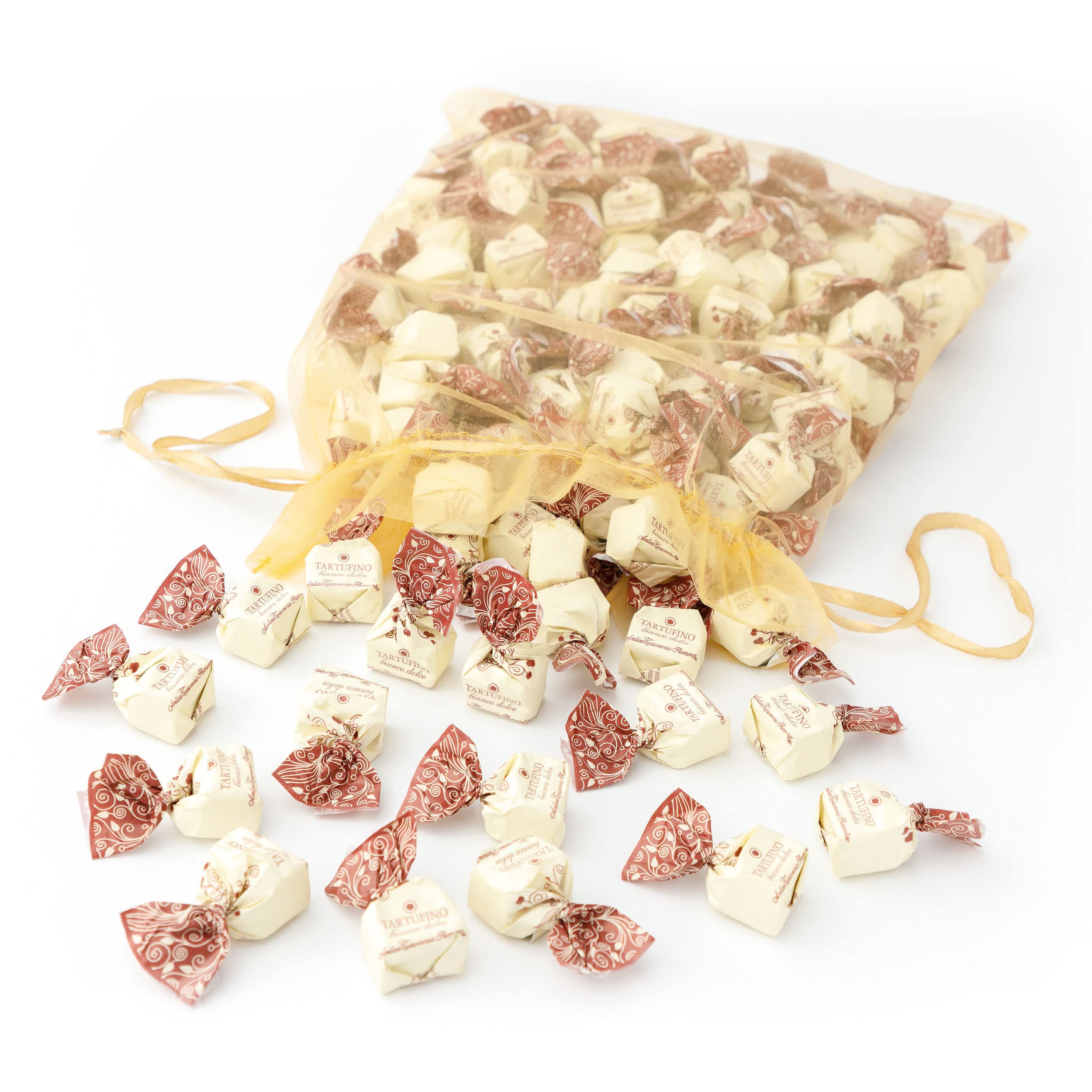 GUSTONE. Tartufini Dolci Bianco Antica Torroneria Piemontese 140 Stück 1kg | 35% Kakao, glutenfrei, IGP-geschützte Herkunft, Schokoladen-Trüffel weißer, Schokoladentrüffel, in Handarbeit gefertigt