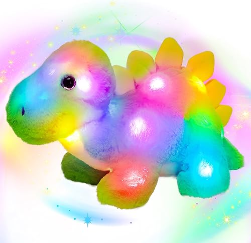Hopearl Estegosaurio de peluche con luces LED, dinosaurio con luces de noche que brillan en la oscuridad, regalos de cumpleaños para niños y niñas,