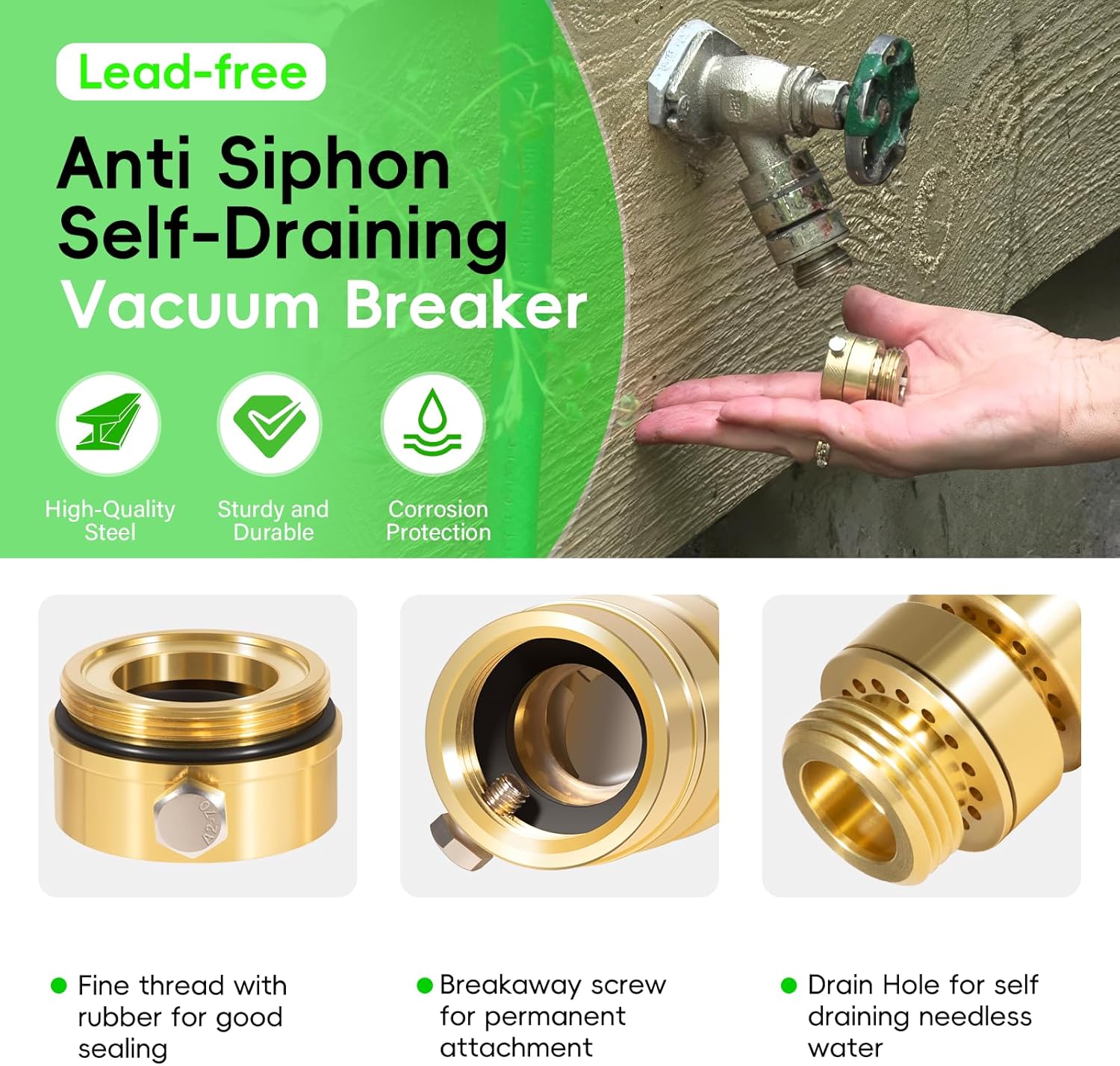 PK1400 Self-Draining Vacuum Breaker, No Lead Brass Hose Backflow Preventer - 3/4 Hose Thread, 59ABP & 59BFP Spare Head