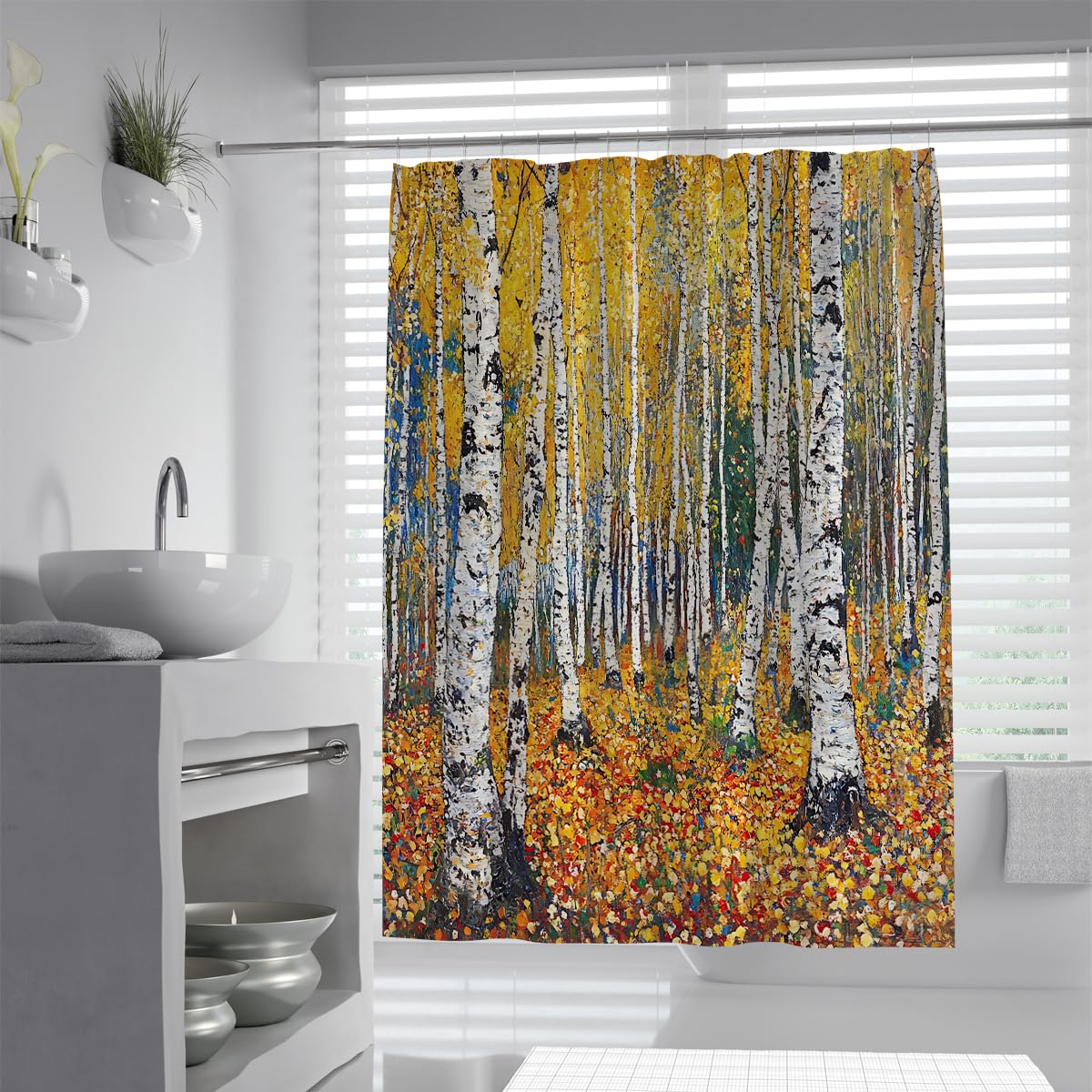 Rustic Forest Trees Shower Curtain Set 180x180 Autumn Nature Scenery Soft Polyester Fabric Shower Curtains for Bathtub Home Decor Sets with Hooks