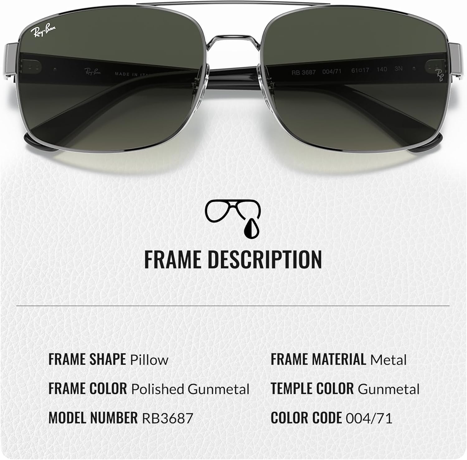 Ray-Ban RB3687 Square-Round Shaped Sunglasses for Men & Women with Official RAYBAN Eyewear Kit