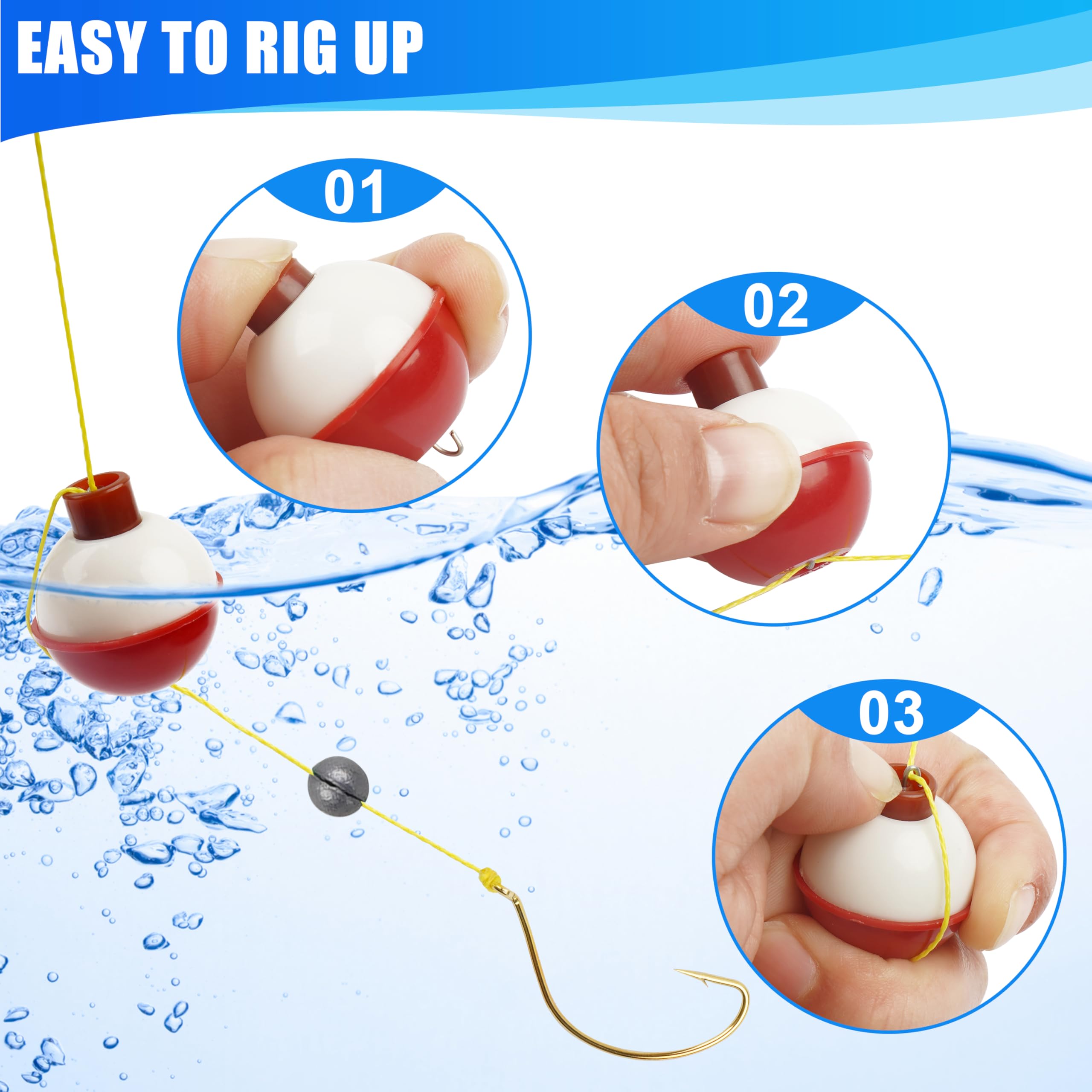 Juego de bobinas de pesca ABS duro en rojo/blanco, flotadores de pesca con botón de presión redondos, accesorios de aparejos de pesca, tamaño: 0.5/0.75/1/1.25/1.5/2 pulgadas, 10 unidades, 50 unidades