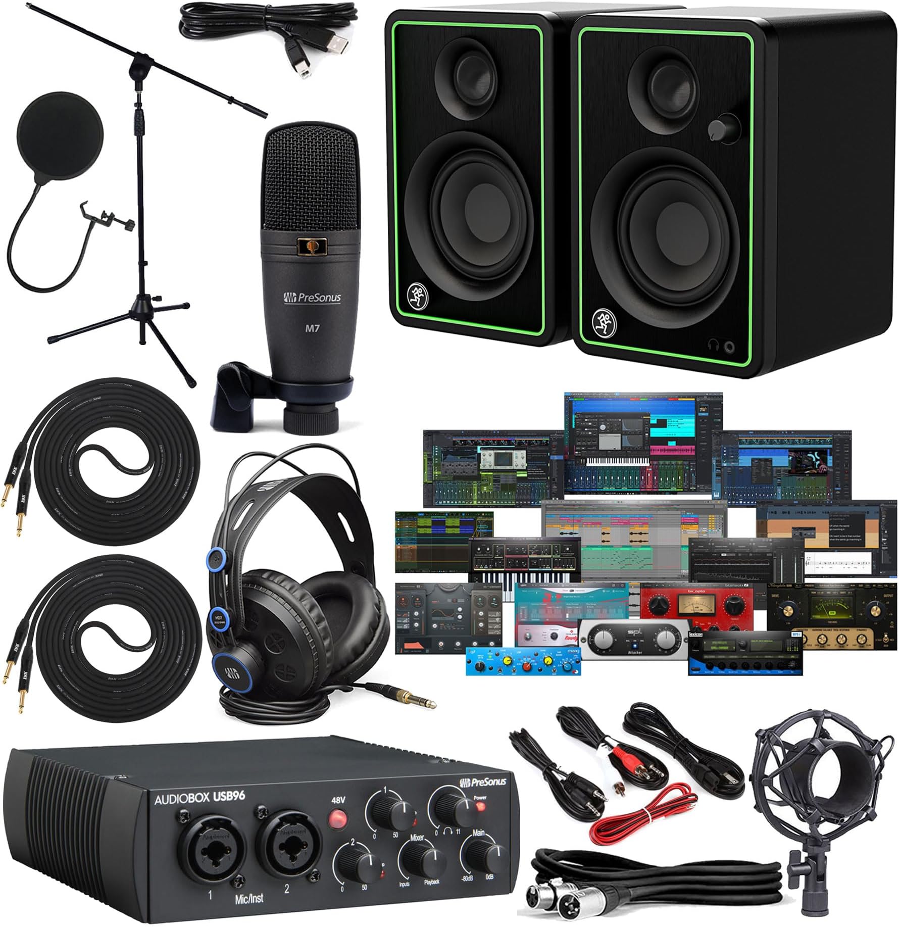 PreSonus AudioBox 96 Audio Interface with Newest Version Studio One Artist Software Pack with CR3-X Creative Reference Multimedia Monitors and 1/4” Instrument Cables