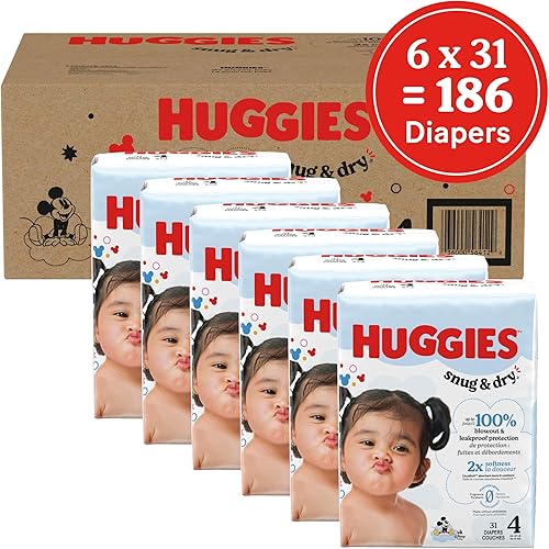 Miniatura 2 de Huggies Pañales de tamaño 4, pañales para bebé Snug & Dric, talla 4 (22-37 libras), 186 unidades (6 paquetes de 31), el embalaje puede variar