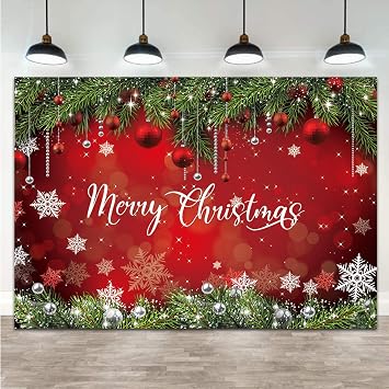 Merry Christmas Photography Backdrop Glitter Sparkle Red Christmas Snowflakes Photo Background for Winter New Year Eve Family Party Decoration Cake Table Banner 7x5ft