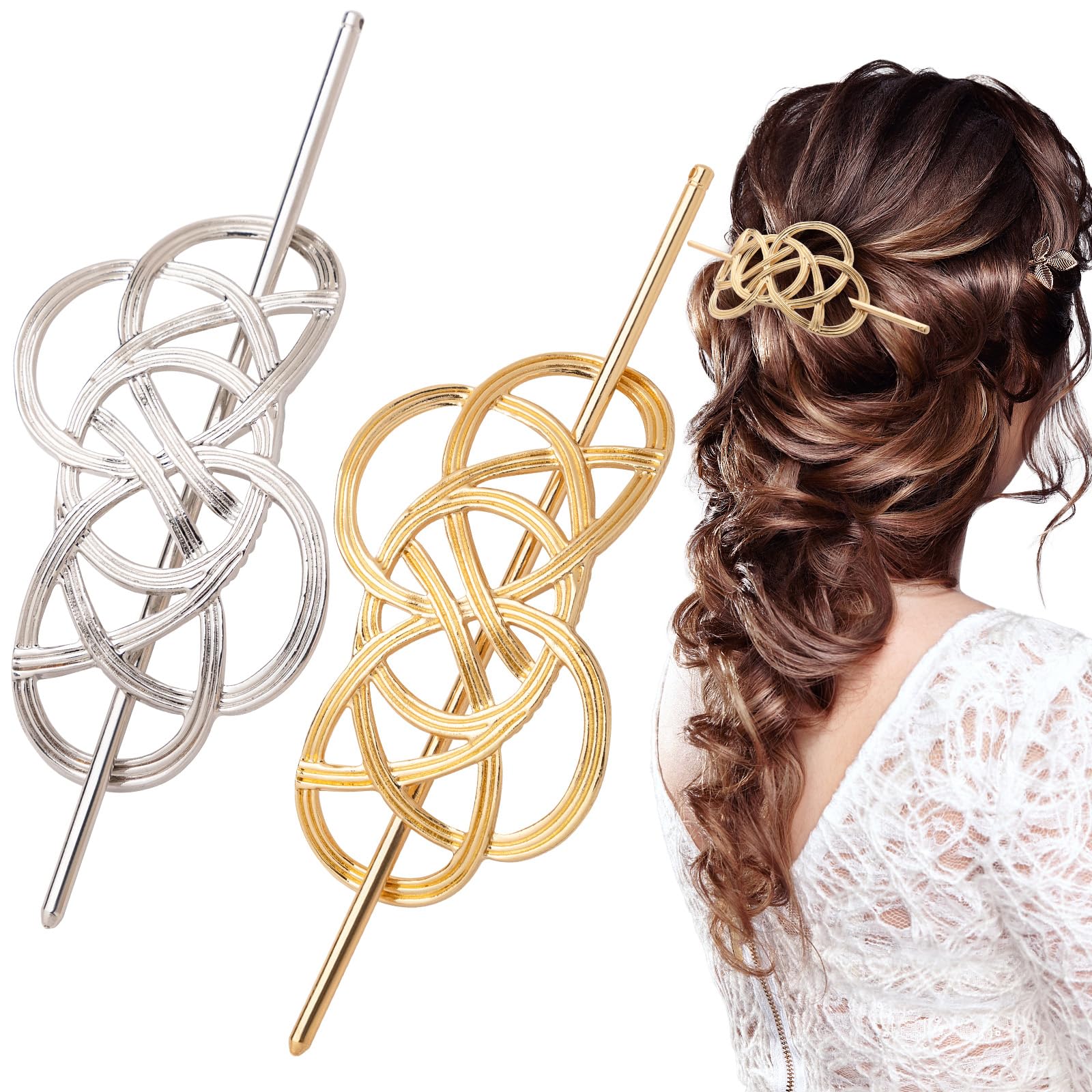 Noverlife 2PCS Viking Celtic Hair Clips, Non-Slip Celtic Hair Slide Hairpins, Thick Alloy Celtic Knot Hair Stick, Retro Hair Accessories, Minimalist Metal Hair Barrette Claw for Holding Half Ponytail