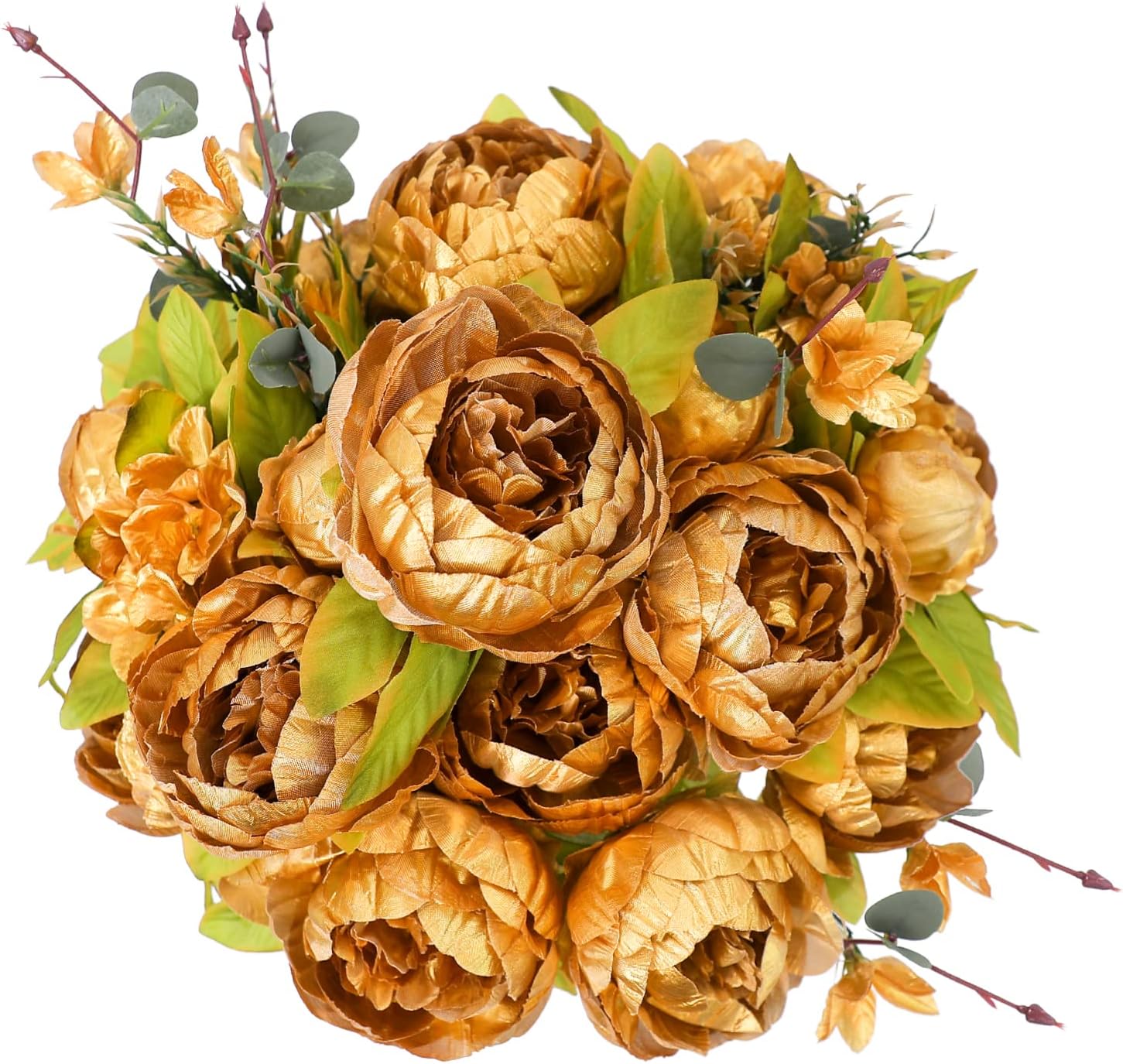 JUSTOYOU 2 Bunches Artificial Peonies, 12 Heads Faux Peony Flowers, Peonies Flowers for Decoration, Silk Flowers Bulk, Flores Artificiales para Decoracion, for Wedding, Party Decor (Gold)