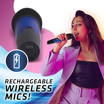 Singsation Karaoke Machine, 5.0 Bluetooth Portable Home System for Kids and Adults, 2 Wireless Microphones, Awesome Sounds Affects & Disco Light Shows, Light FX, Sound FX, Echo FX, USB and Micro SD