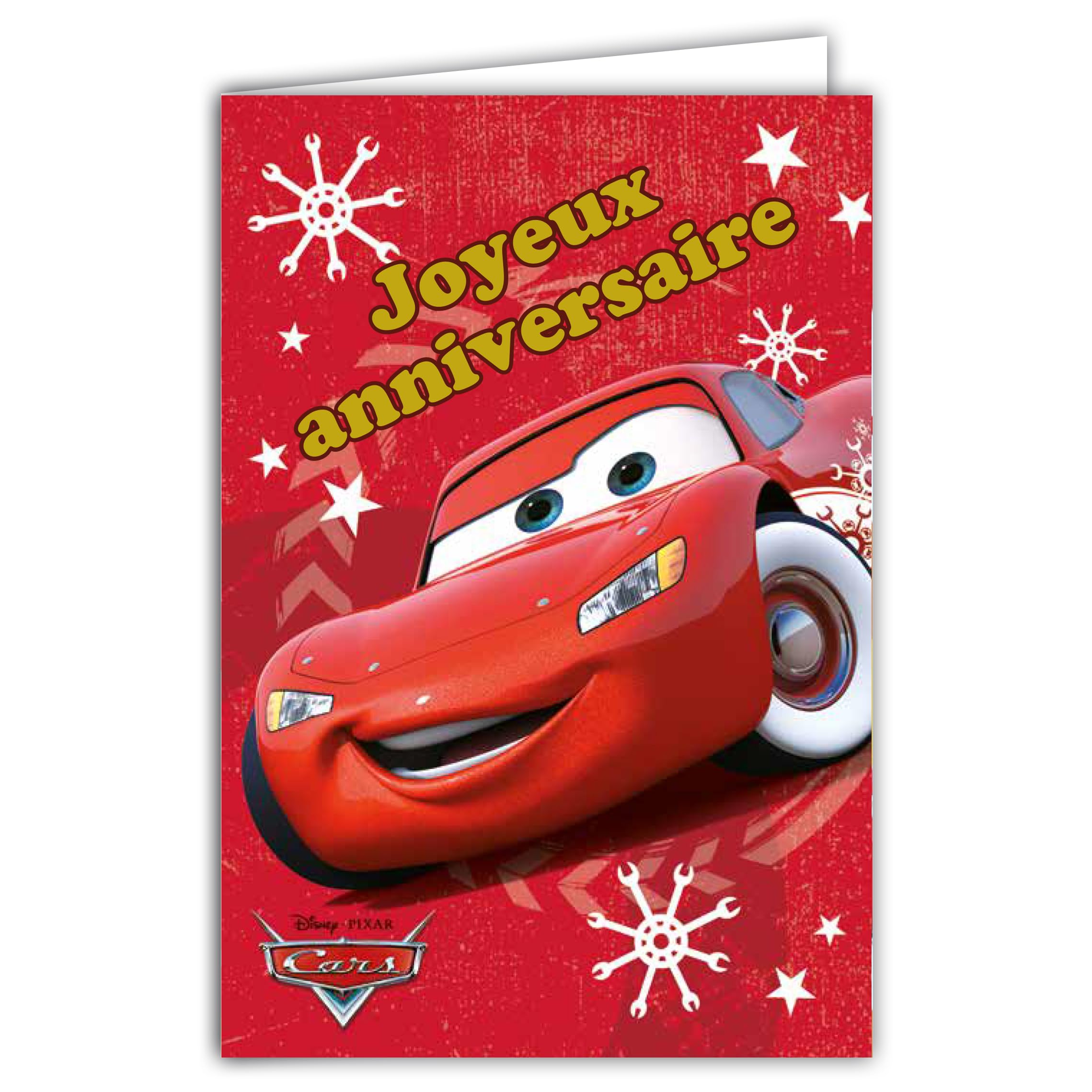 Carte ANNIVERSAIRE Cars Disney Pixar Licence Officielle - Voiture de Course Rouge pour Enfant Garçon Fille - Avec Enveloppe 12x17,5cm