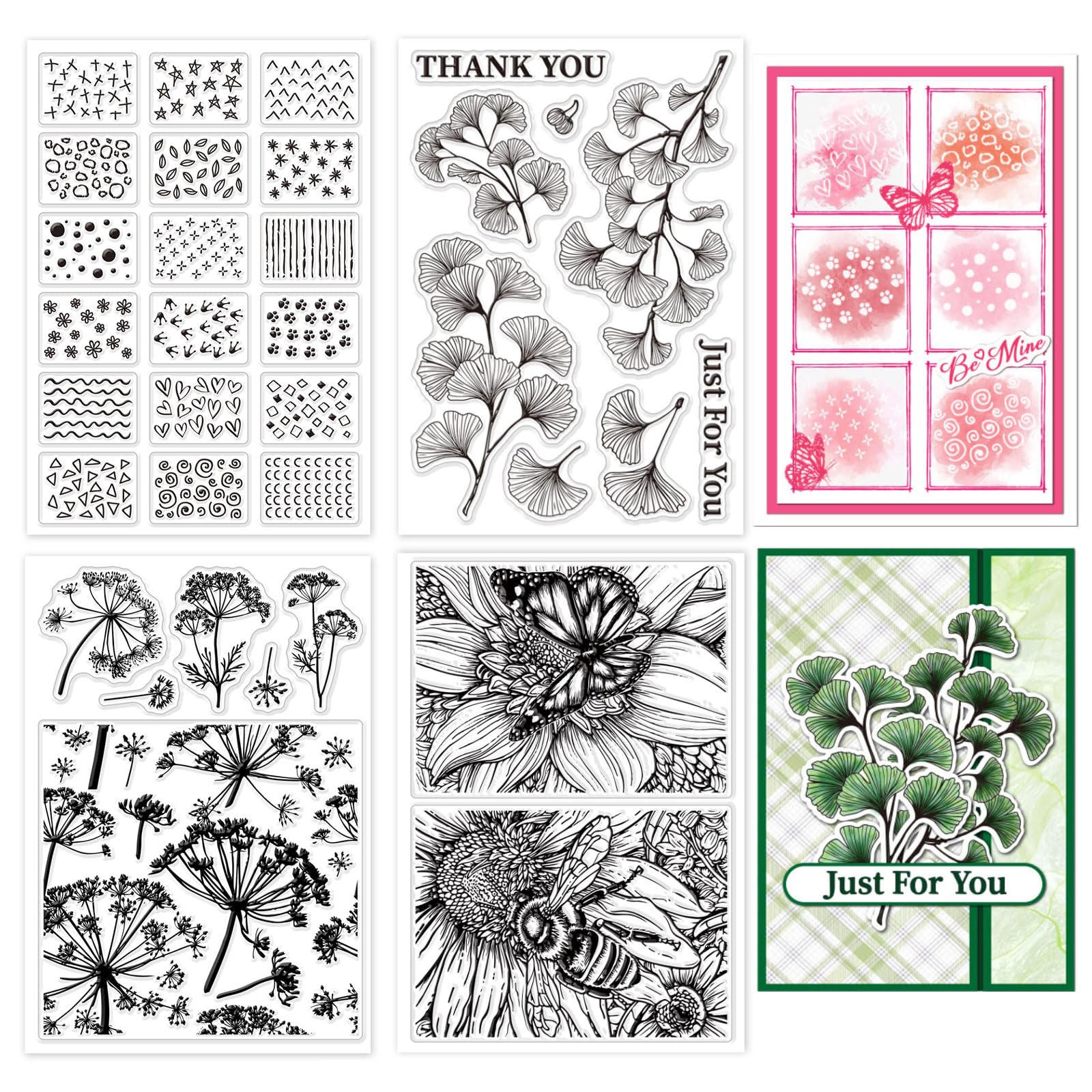 Tampons transparents en silicone Ginkgo Tournesol pour scrapbooking et carterie DIY x4