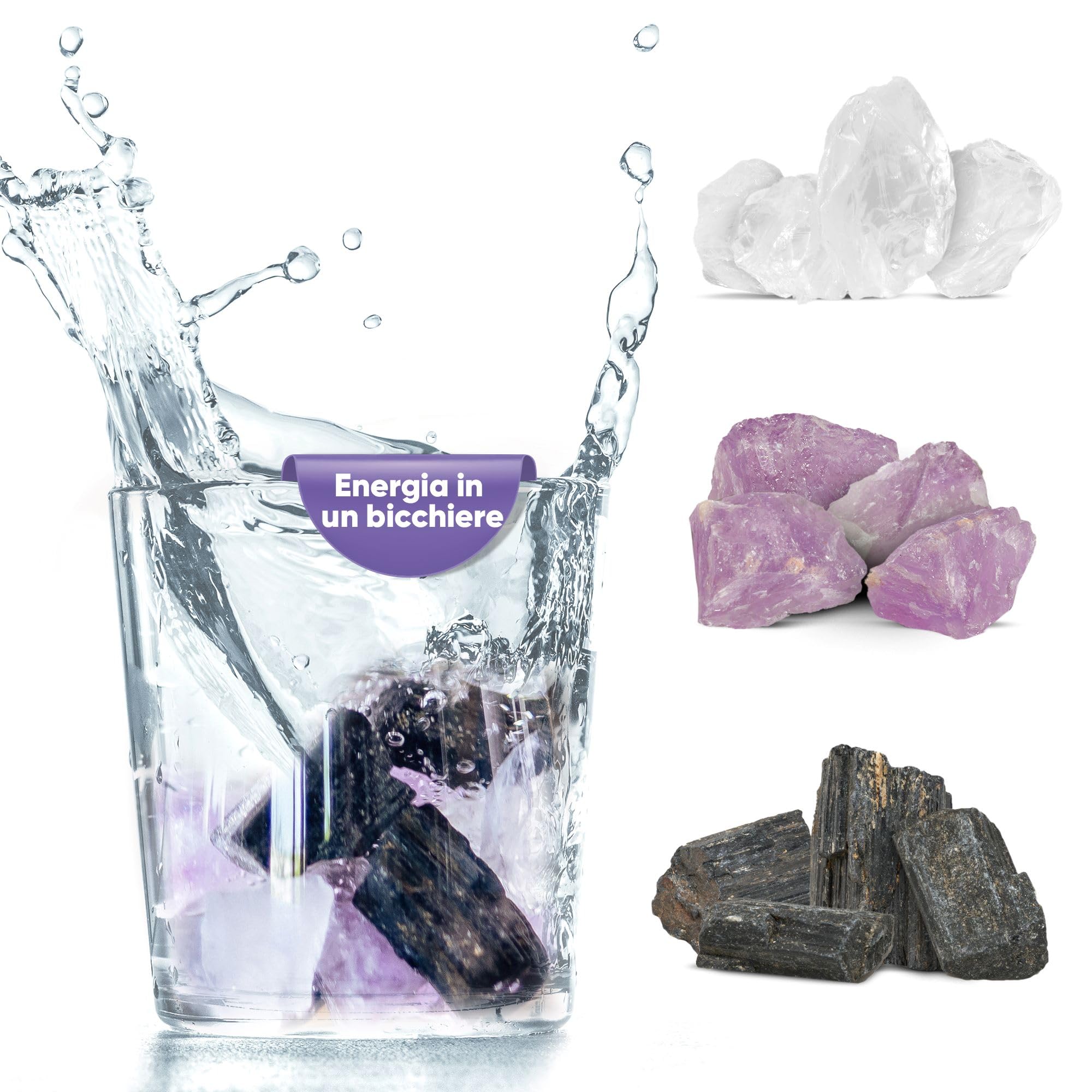 Miscela di pietre d'acqua Protezione e Liberazione | Set di pietre curative di qualità superiore, realizzato con gemme autentiche: Cristallo di rocca, Tormalina, Ametista