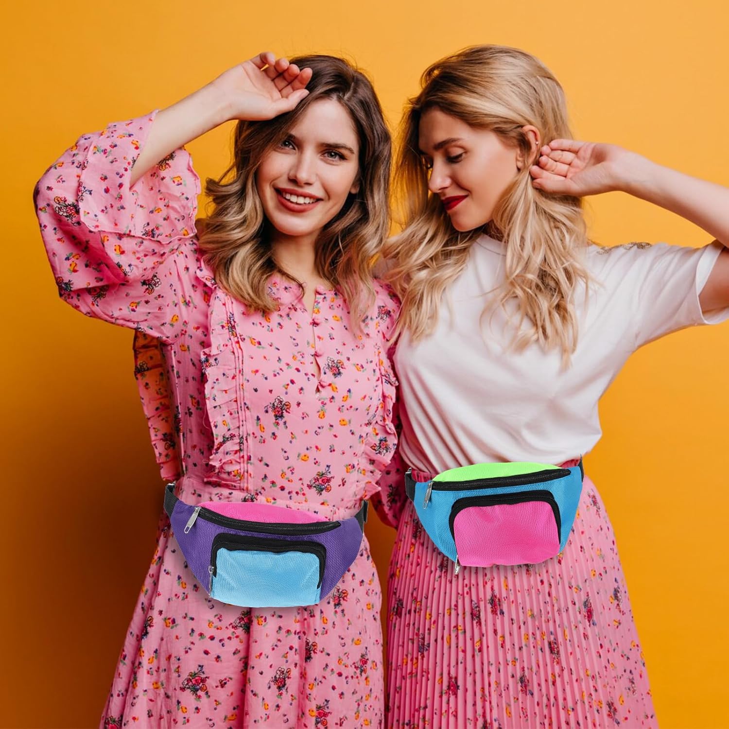 6 Pcs Retro 80s 90s Fanny Pack Retro Belt Bag 2 Pockets Neon Fanny Small Waist Packs for Jogging Traveling Party Costumes Holiday Festival 80s Theme Party - Image 5