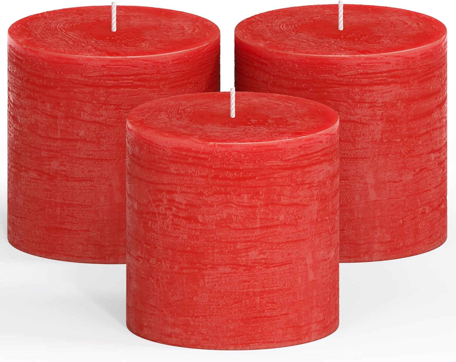 CANDWAX 7.6x7.6 cm Pillar Candle Set of 3 Decorative Red Christmas