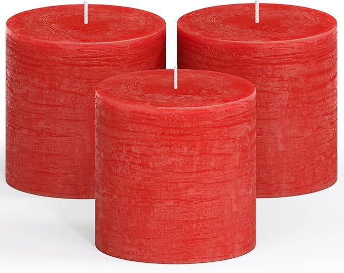 CANDWAX 3x3 Pillar Candle Set of 3 Decorative Rustic