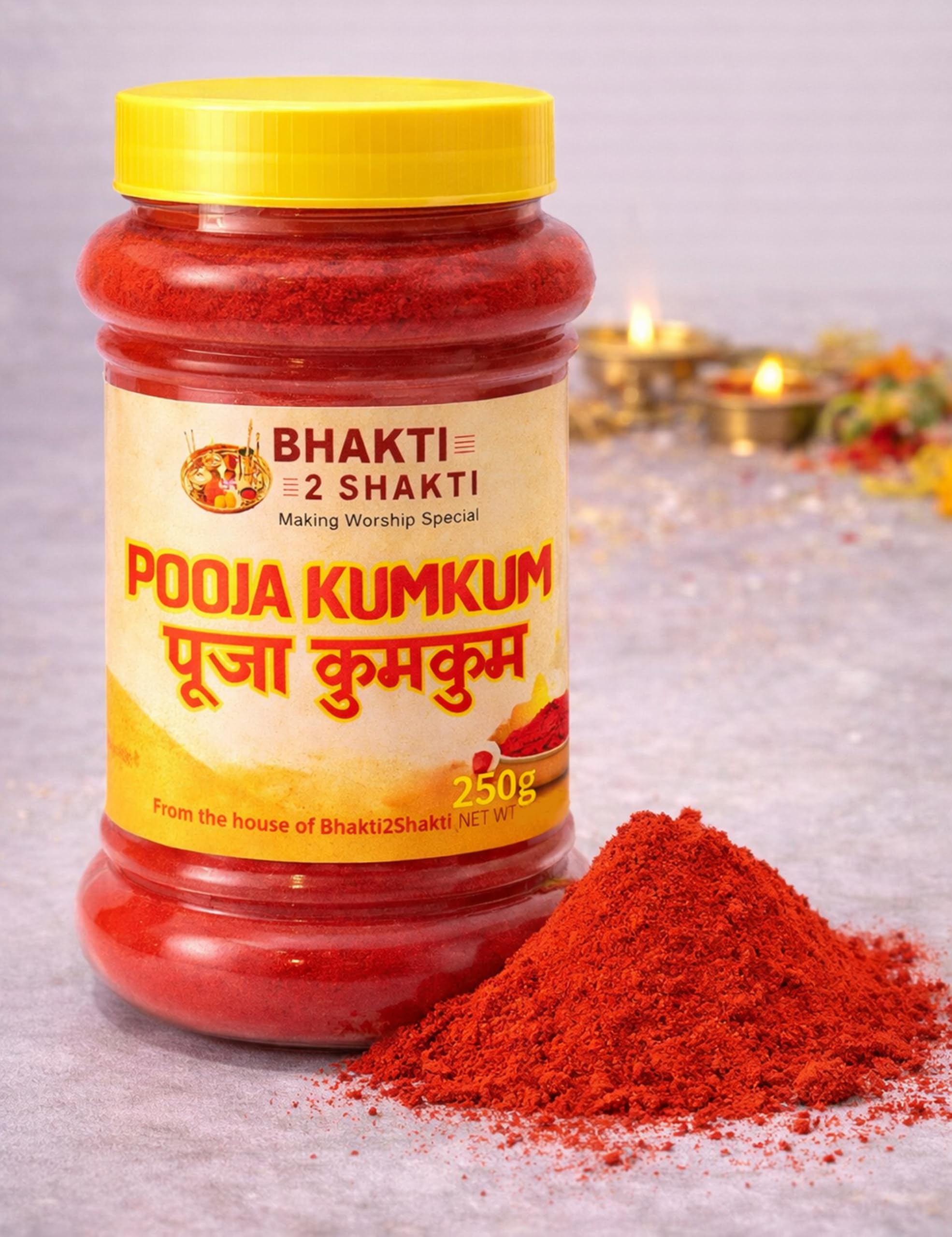 Bhakti2Shakti Pure Turmeric Base Pooja Kumkum Jar (250g) – Bright