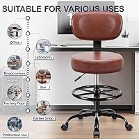 Vista 8 de Silla de dibujo con respaldo, taburete ajustable con ruedas, taburete giratorio de piel sintética para oficina, spa, estudio, mostrador de Marrón