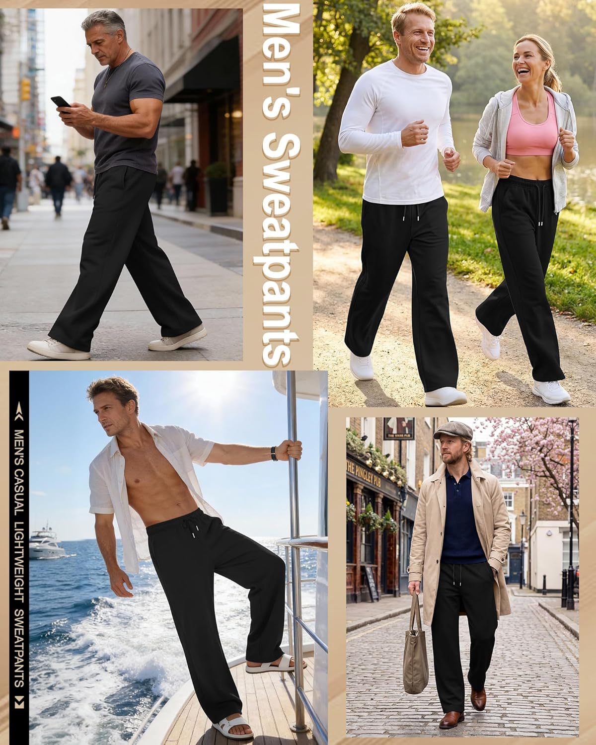 Neer 3 Pack Men's Sweatpants Lightweight Athletic Drawstring Baggy Open Bottom Pants Workout Running Lounge Pants with Pocket