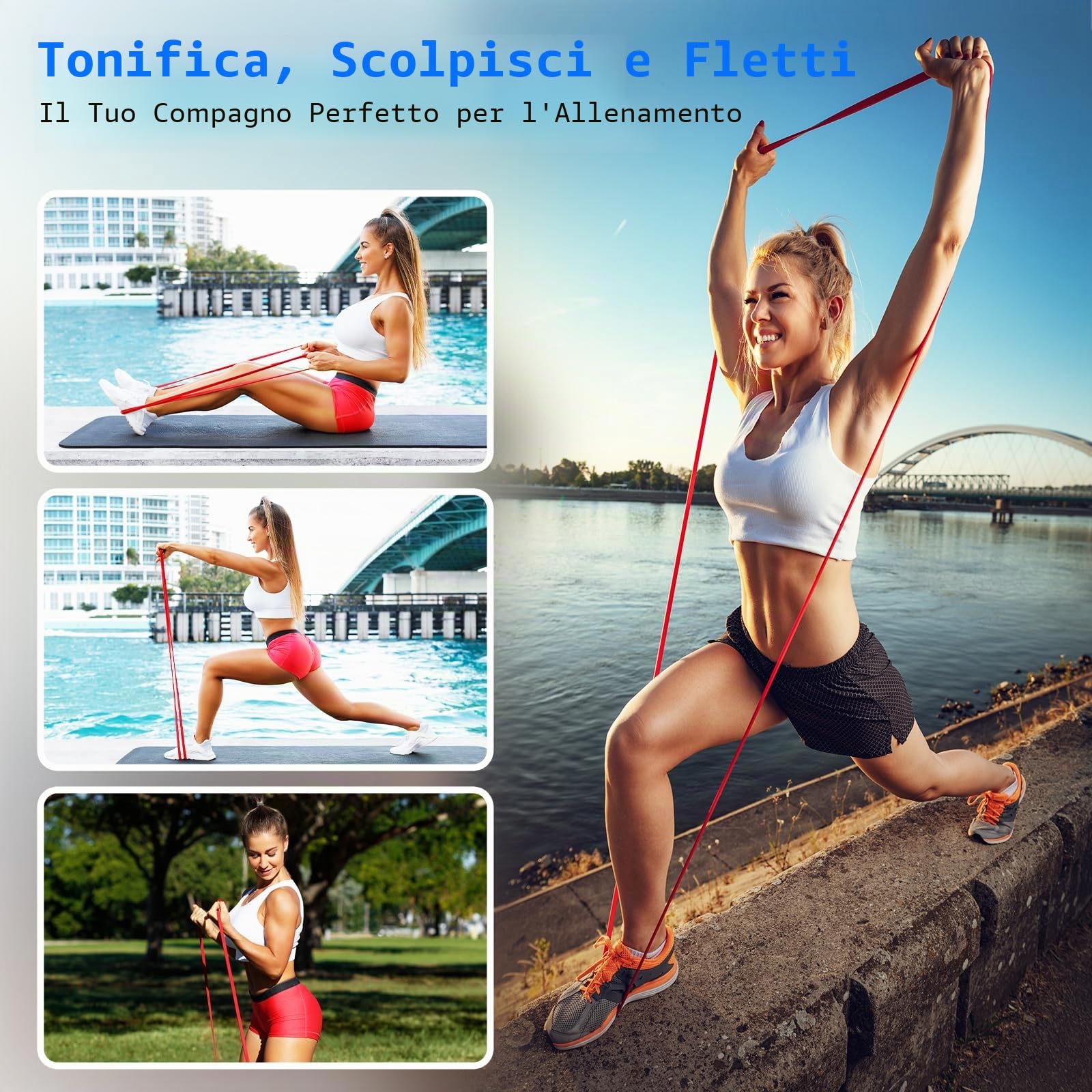 FitBeast Set di fasce di resistenza, 5 diversi livelli, con fibbia per porta e grip pad, ideale per pilates, allenamento, fisioterapia, stretching, yoga, ginnastica domestica (multicolore 5-100 LBS)