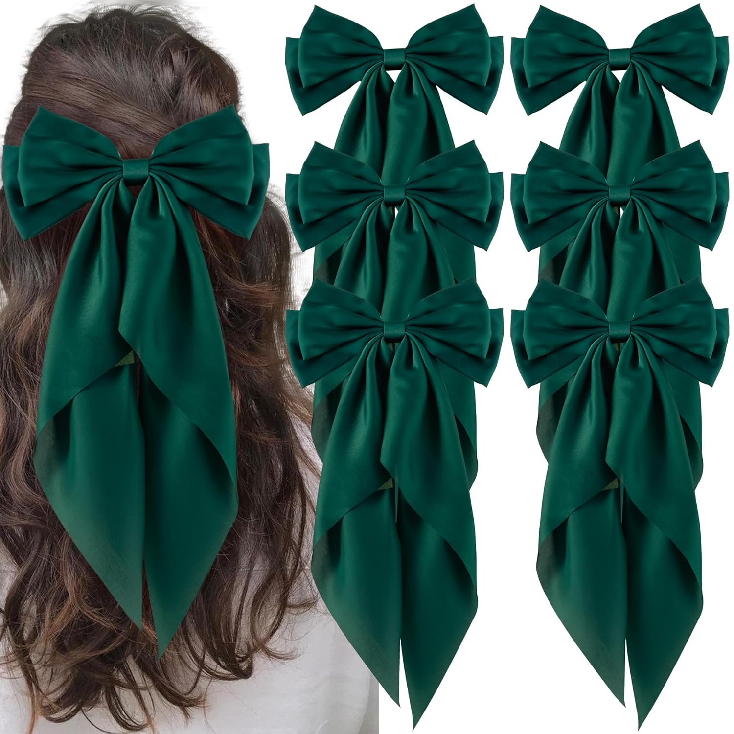 Atrovirens Large Bows Hair Clips – Silky Satin Barrettes