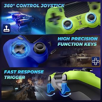 Glitfix Wireless Controller für P4Game Controller Kompatibel mit P4/Slim/Pro Gamepad Joystick mit 1000-mAh-Akku Turbo-Funktion und Audiobuchse (5)