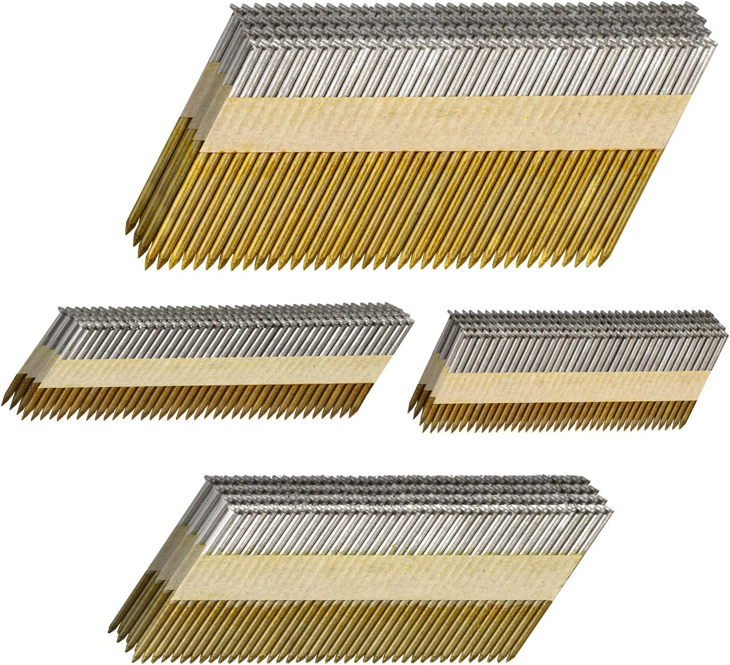 34-30 Degree Framing Nails 4 Sizes (2"+2-1/2"+3.0" Ring+3-1/2" Smooth), D Head Hot Dipped Galvanized Paper Tape Strip Nails, 80 PCS per Size, 320 Count, for 30 to 34 Degree Framing Nailer