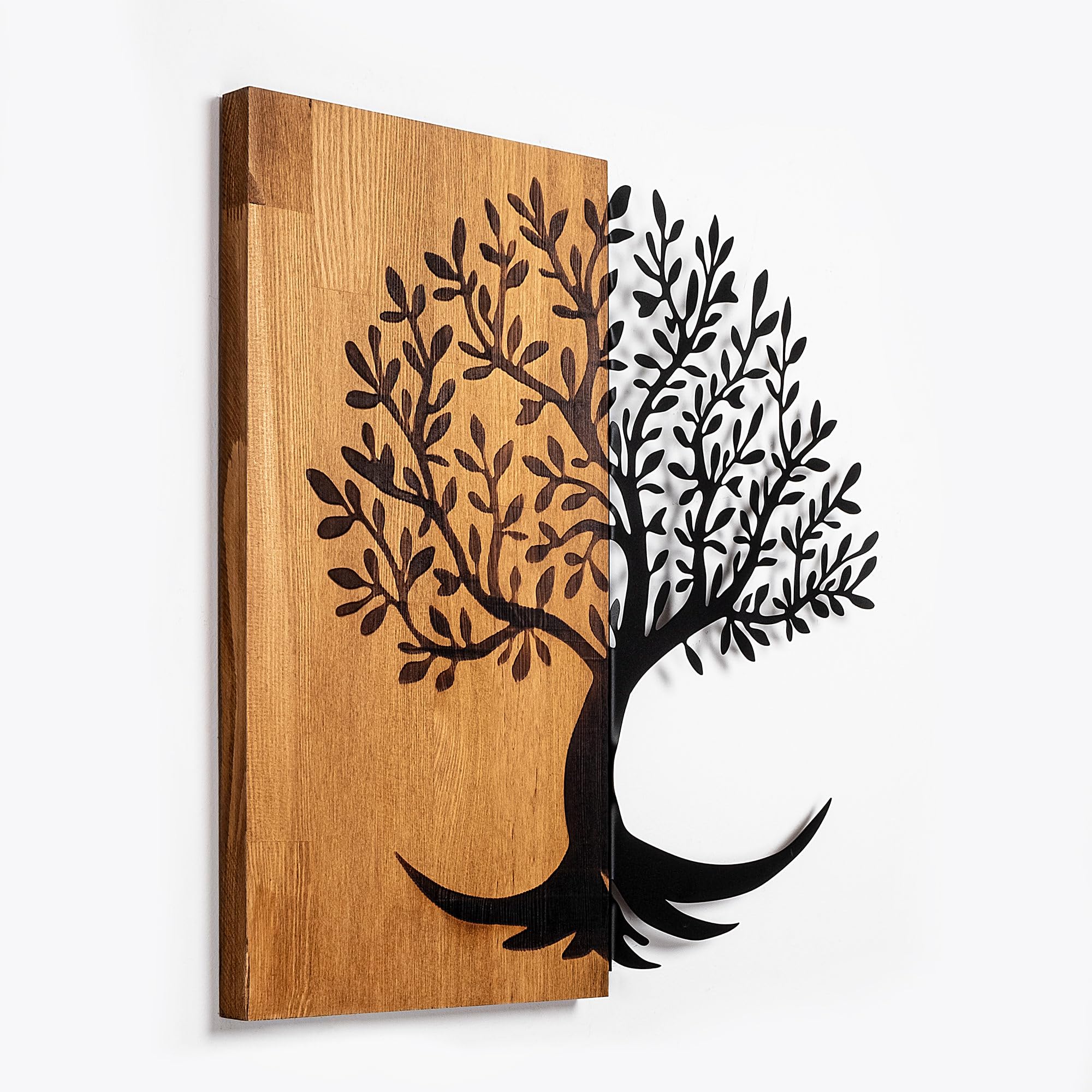 Elegantes Wandaccessoire aus Holz, 58 x 58 cm, 100% Holz und Metall, Walnuss und Schwarz | Einzigartiges Design, perfekt für die Wohndekoration