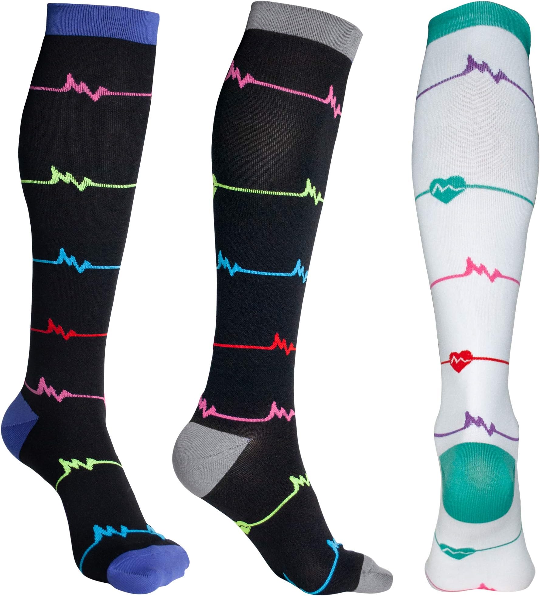 3 Pairs Compression Socks 20-30 mmHg for Women & Men - Best for Running, Athletic, Medical, Pregnancy and Travel (EKG Series-3 Pair, L/XL(US Women 9-14/Men 8.5-15.5))