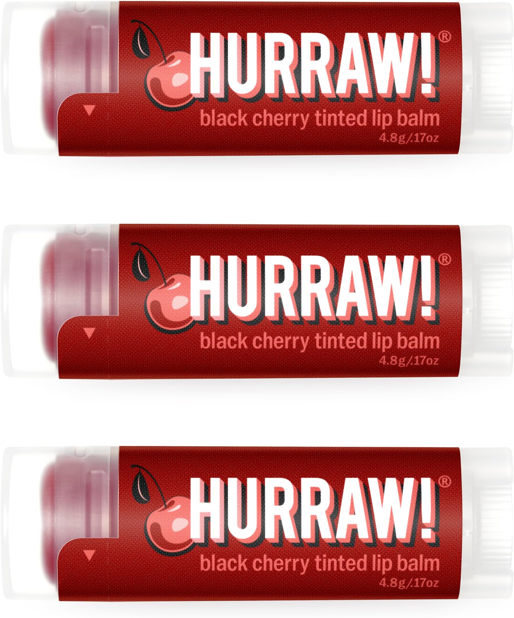 Hurraw! Black Cherry Tinted Lip Balm, 3 Pack: (Sheer Red Tint) Organic, Certified Vegan, Cruelty and Gluten Free. Non-GMO, 100% Natural Ingredients. Bee, Shea, Soy and Palm Free. Made in USA