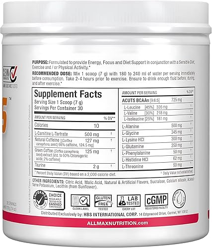 Miniatura 3 de AMINOCUTS (ACUTS), Bebida energética cargada de amino con taurina, L-carnitina, extracto de grano de café verde, sandía, 7.41 oz - 30 porciones