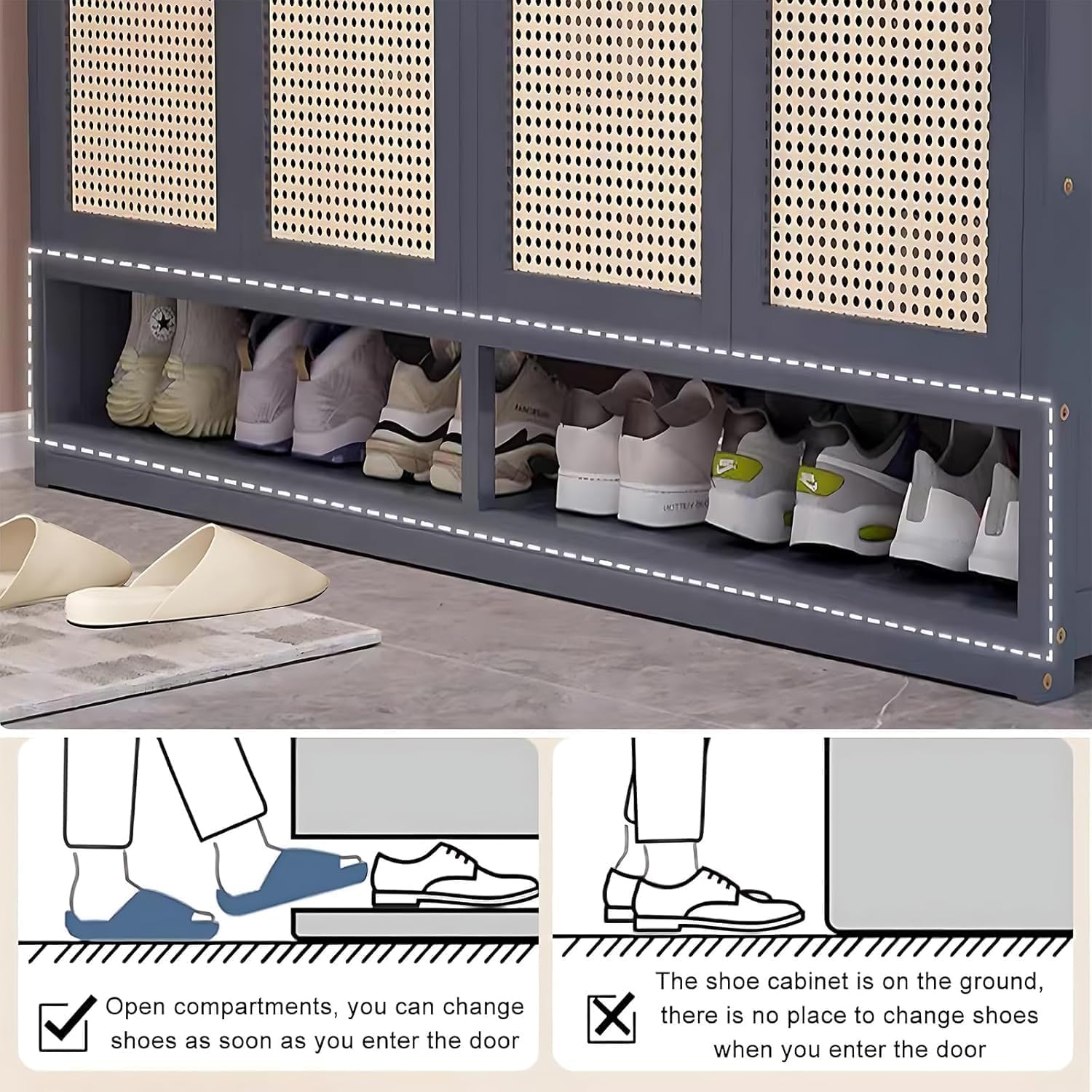 8 Tier Bamboo Shoe Cabinet, 40 Pairs Shoe Storage Cabinet with Doors, Freestanding Bamboo Shoe Rack Organizer with Shelves for Entryway, Hallway, Closet, Living Room (8 Tier Grey - 1)