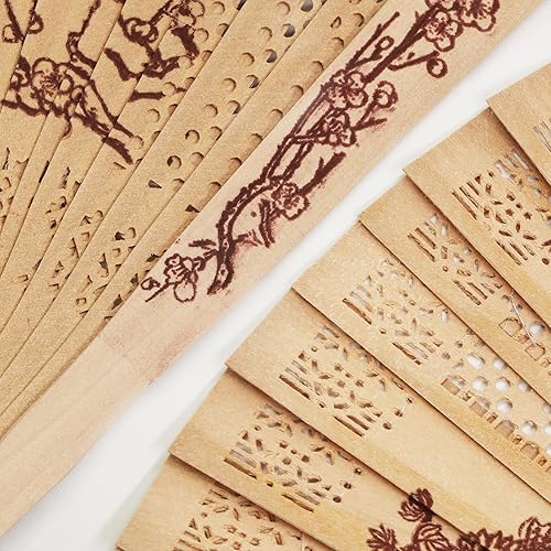 Miniatura 9 de FoDau770 Abanicos plegables de madera, ventiladores de mano de madera clásica, abanicos de mano de madera con patrón de panda con borla para