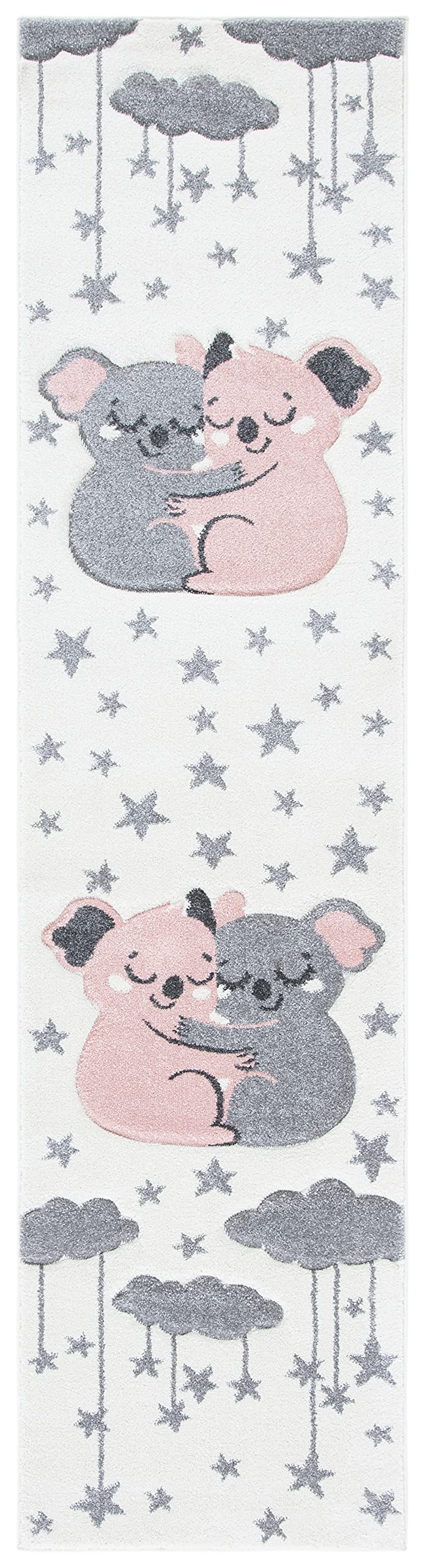SAFAVIEH Carousel Kids Collection Runner Rug - 2' x 8', Ivory & Pink, Koala Design, Non-Shedding & Easy Care, Ideal for High Traffic Areas for Boys & Girls in Playroom, Nursery, Bedroom (CRK195A)