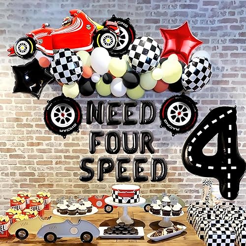 Miniatura 3 de JeVenis Need Four Speed Birthday Decoration Need Four Speed Balloons Background Car Racing Car Decoración de 4 cumpleaños para niños 4 cumpleaños