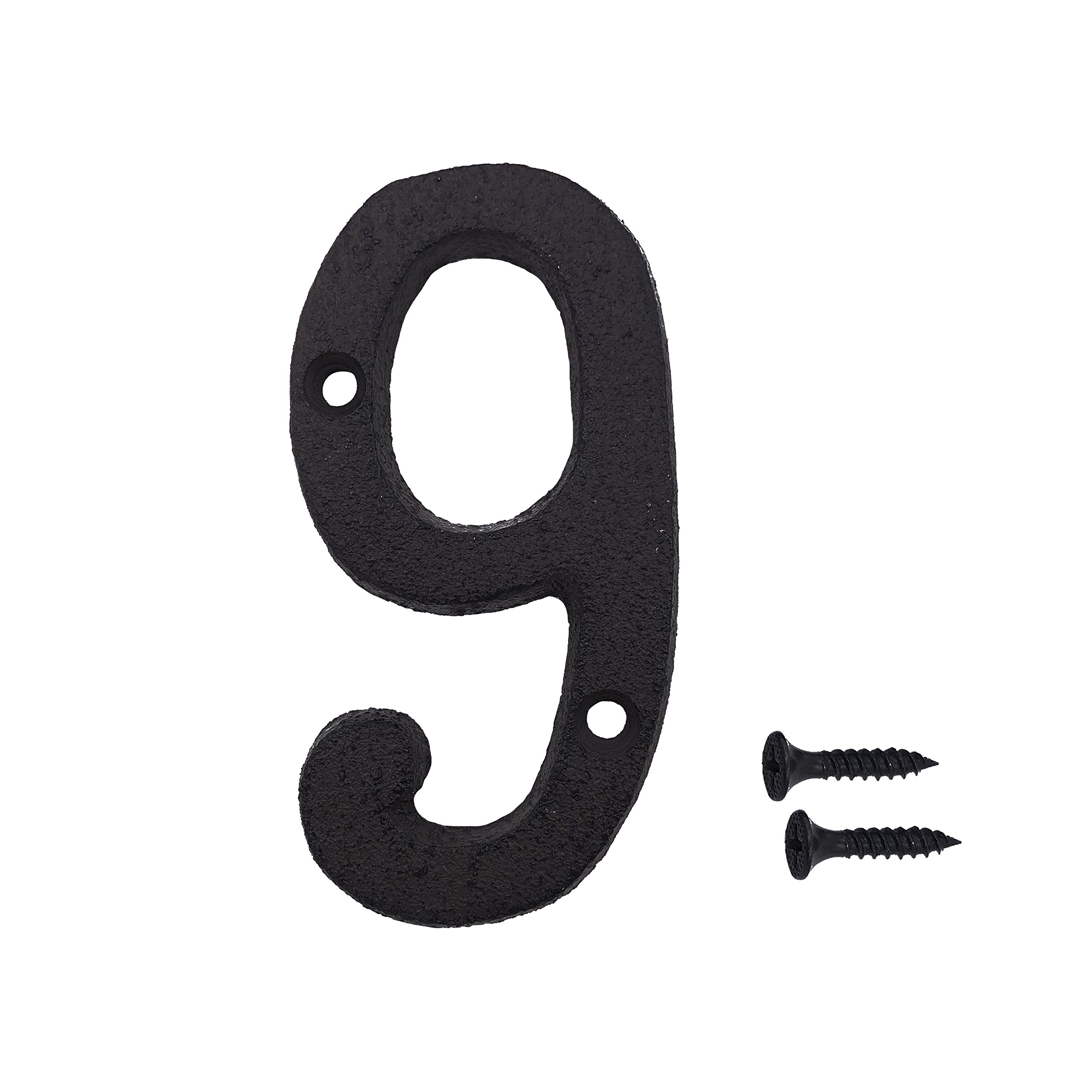 TripDock 3 Inch Wrought Iron House Number, Matching Screws Included Black Number 9