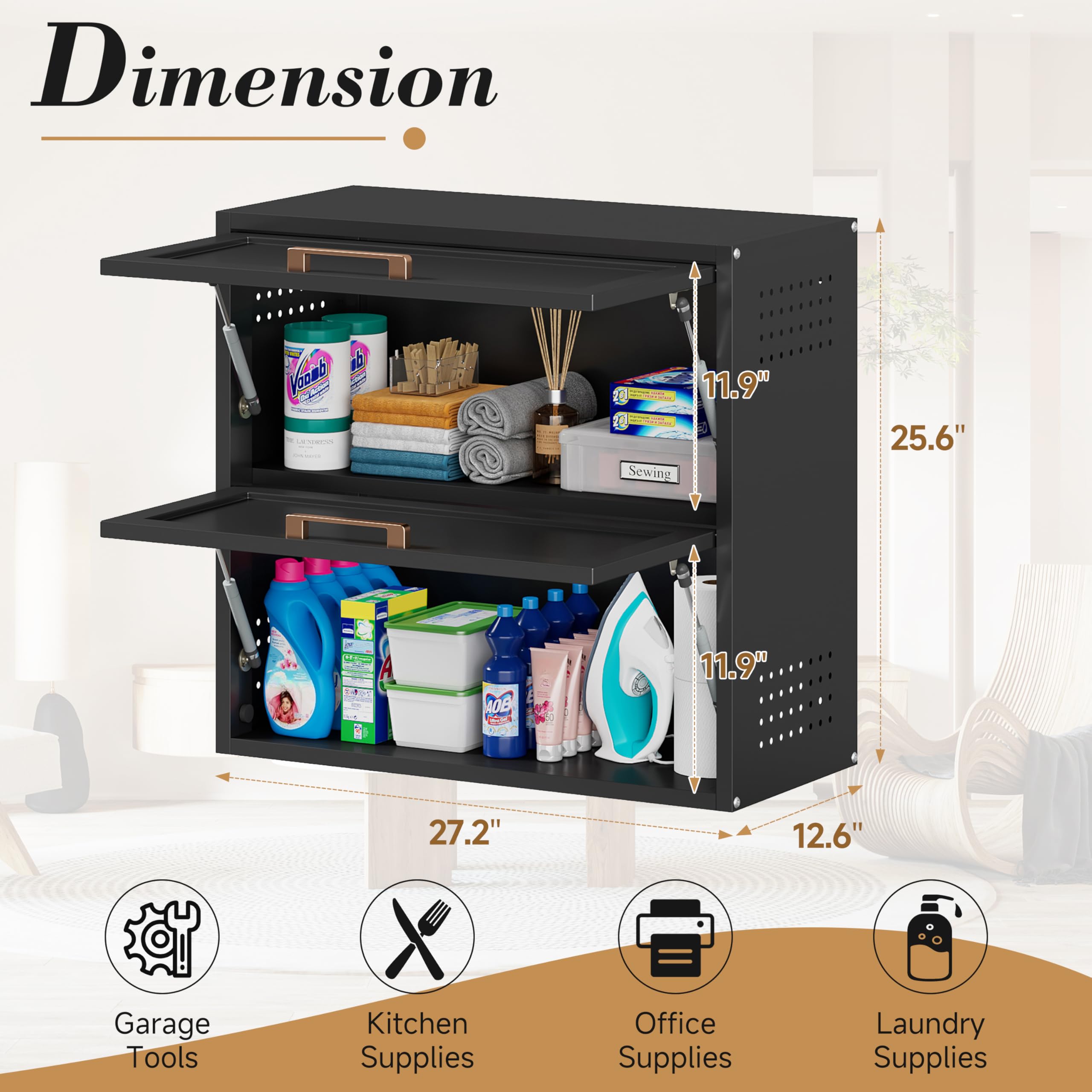 Metal Garage Wall Cabinet, Bathroom Medicine Cabinet With 2 Doors, Wall Mounted Storage Cabinet With Pegboard for Laundry Room Kitchen, Black