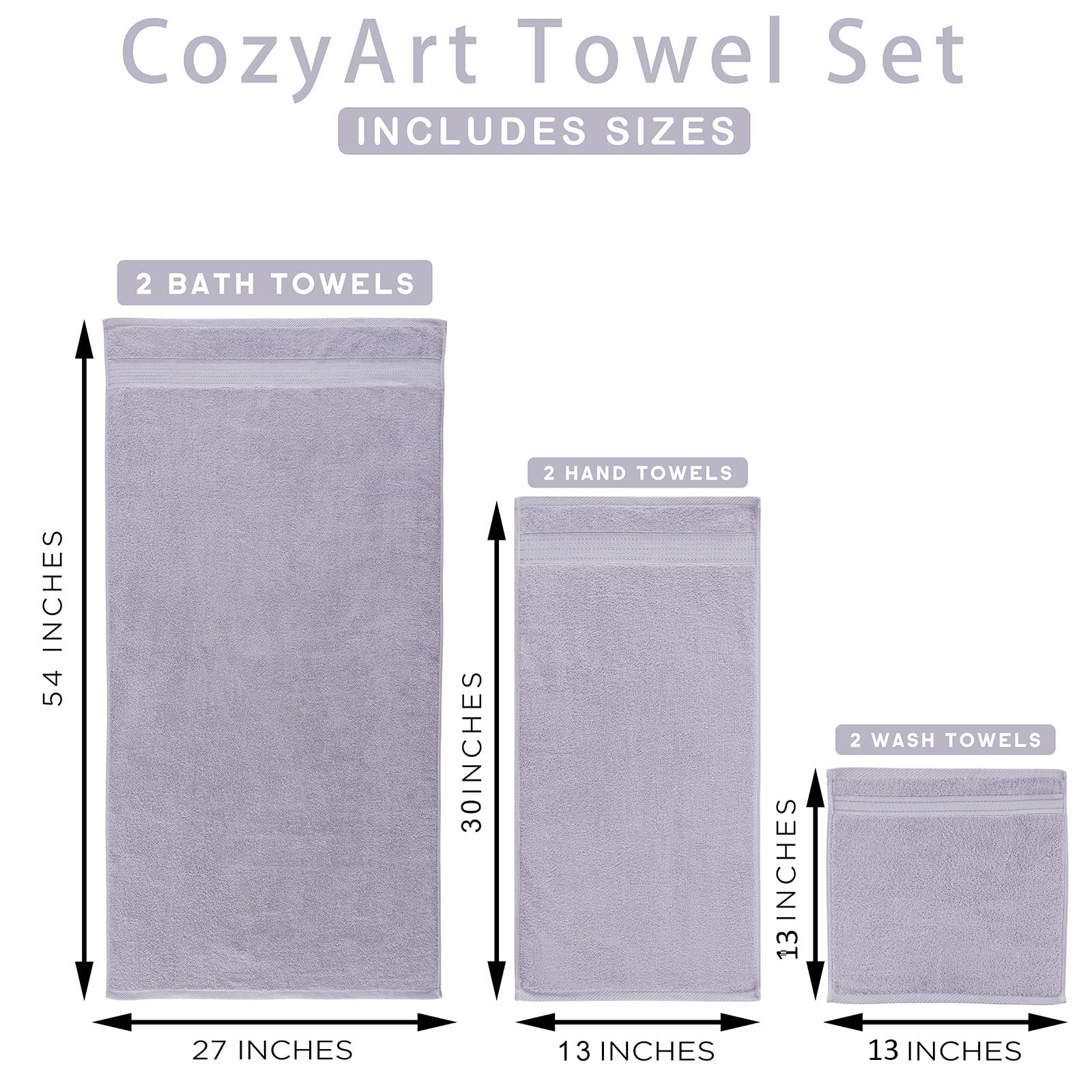 COZYART Set di asciugamani da bagno di lusso, in cotone turco per hotel, set da 6 pezzi con 2 asciugamani da bagno grandi, 2 asciugamani per le mani, 2 salviette, 650 g/m².