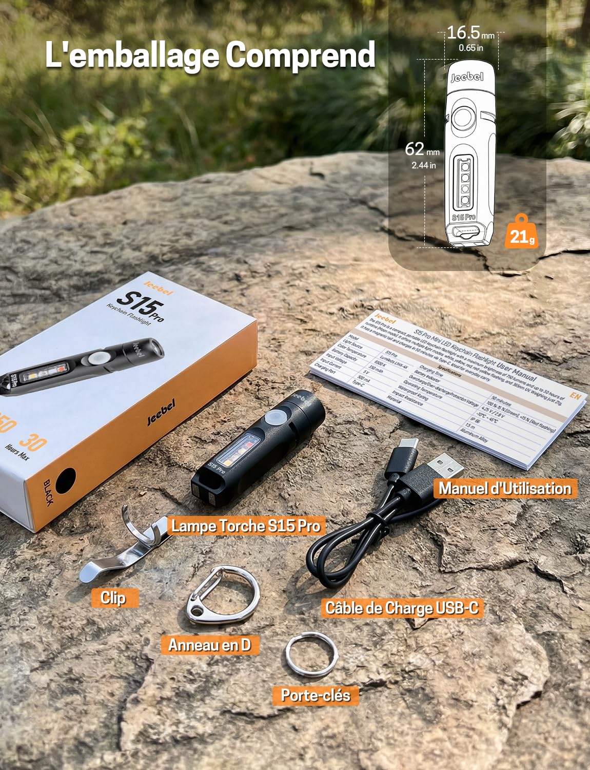 Jeebel Mini Lampe Torche LED, Lampe de Poche de 750 Lumens Rechargeable USB-C Petite Torche avec Lumière Latérale UV/Blanc/Jaune/Rouge, EDC Magnétique IP66, Urgence Cyclisme Camping Cadeau-Créatif