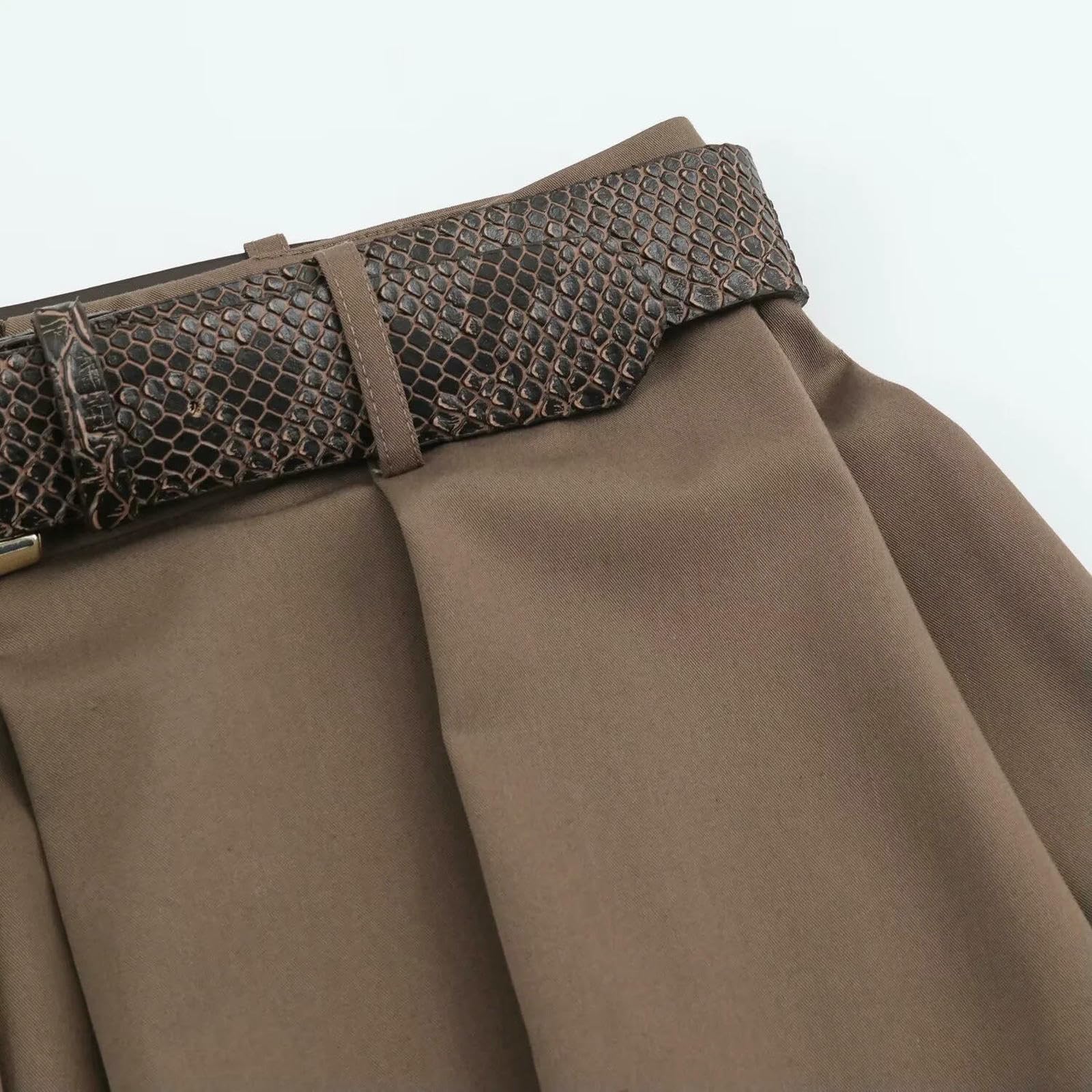 Gonna Lunga Prodotto Autunnale Mezza Midi con Cintura A Trapezio Vita Alta Semplice E Ampia alla Moda Casual da Donna-Marrone-l