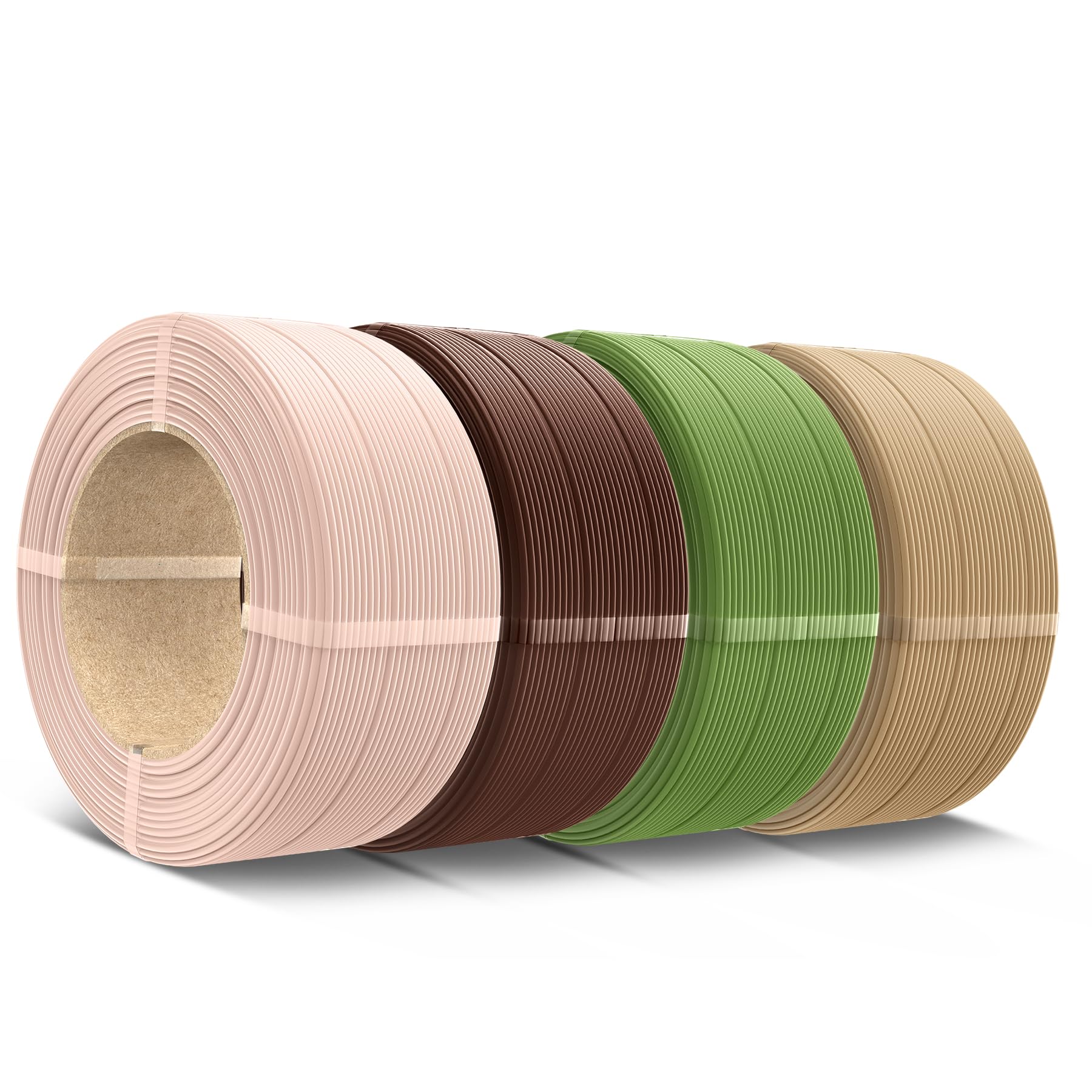 SUNLU PLA Filament Nachfüllung 1,75mm, PLA 3D-Drucker Filament Geeignet für Bambu und SUNLU 3rd Wiederverwendbare Spule, Maßgenauigkeit +/-0,02mm, 0,5kg pro Spule, 4 Pcs, Haut+Kaffeebraun+Olive+Eiche