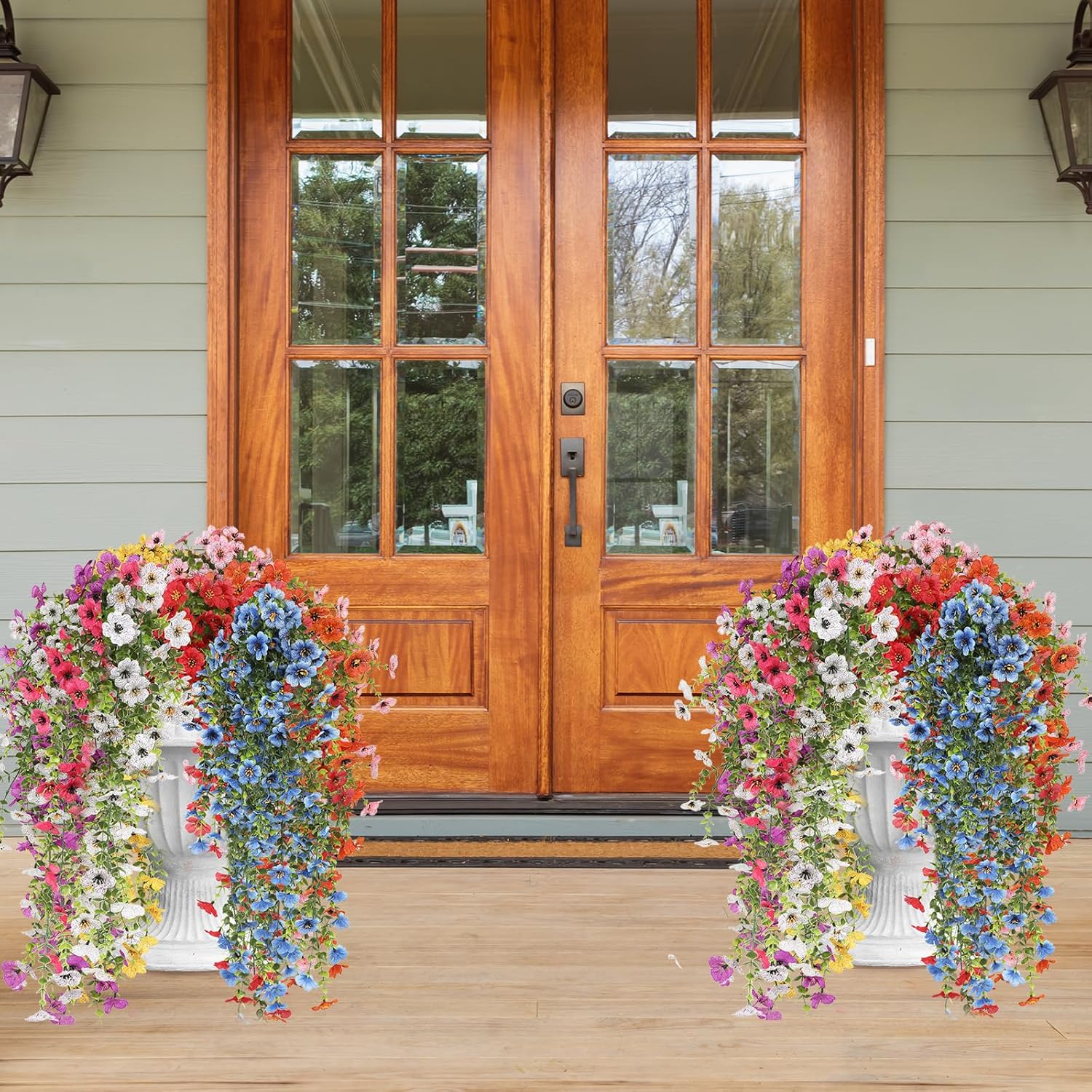 Artificial Hanging Flowers for Outdoors, 8 Pcs Fake Plant for Spring Summer Decoration, UV Resistant Realistic Silk Faux Flowers Outside Indoor Planter Porch Patio Balcony Yard Decor