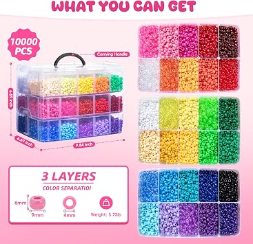 Simetufy 10000Pcs Pony Beads Bulk, 30 Colors Rainbow Kandi Beads for Hair Braiding Bracelet Making Kandi Jewelry Key Chains DIY Crafts Gifts Gifts (5.73lb, Stack Box)