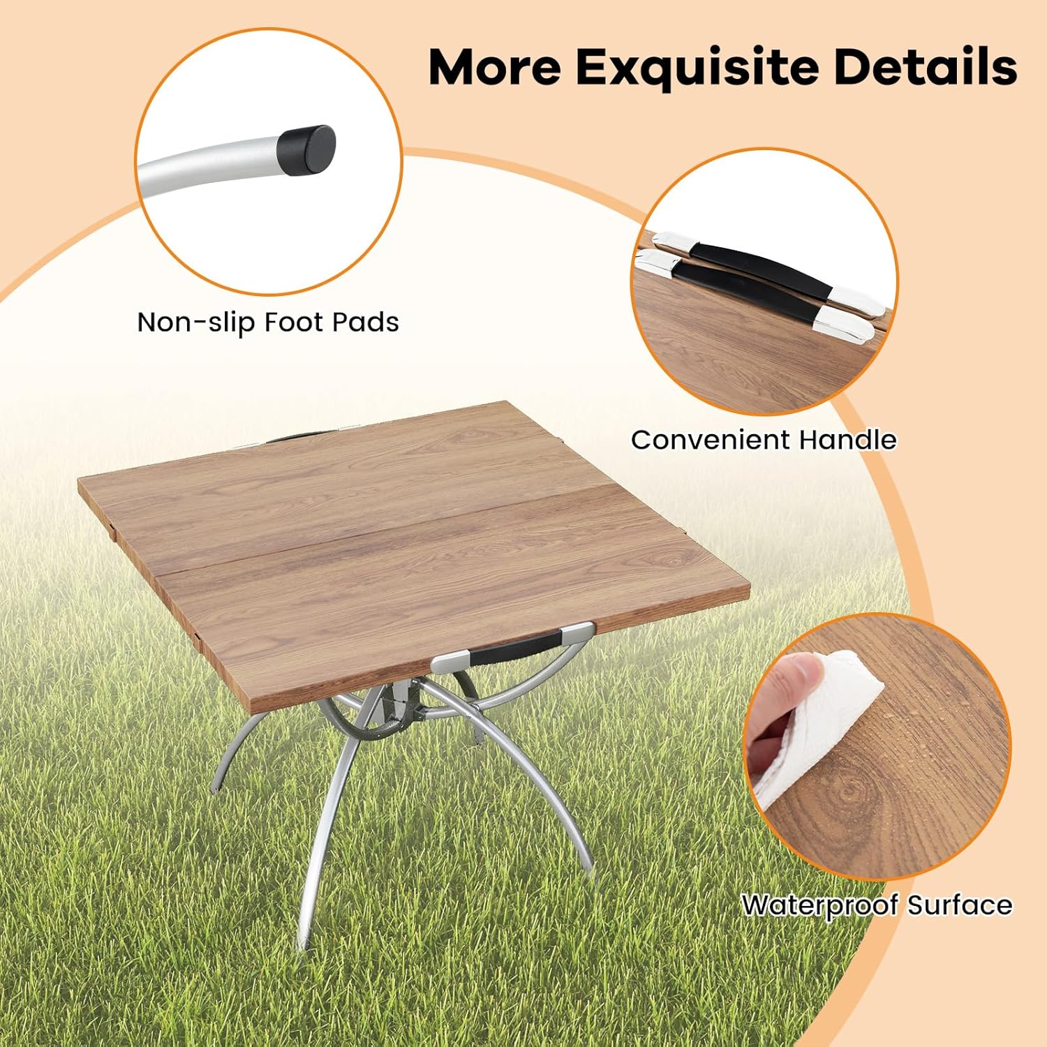 Goplus Aluminum Camping Table, 2 PCS Folding Picnic Tables w/Extendable Design, Wood-Grain Tabletop, Carrying Bag, Non-Slip Foot Pads, Portable Beach Table for Camp, Hiking, BBQ, Party