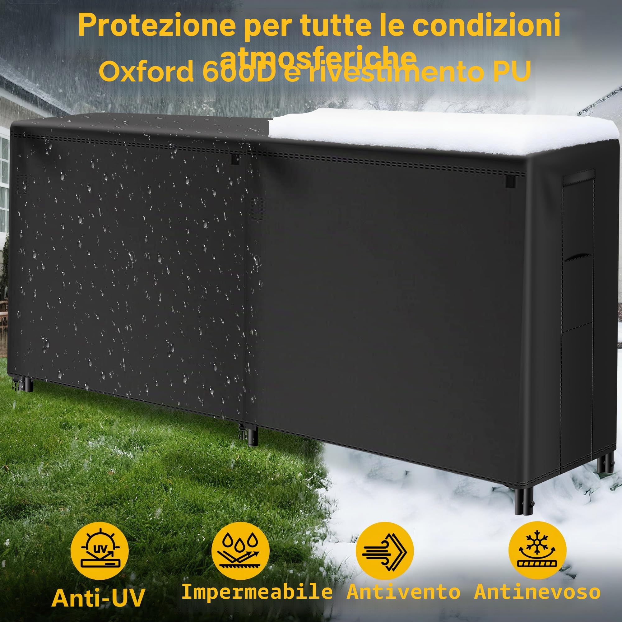 Amagabeli 244cmx122cmx35,6cm Portalegna da esterno da con coperchio Set combinato Legnaia da esterno impermeabile per camino Portalegna da ardere Accessori per attrezzi impilatori di legno Nero