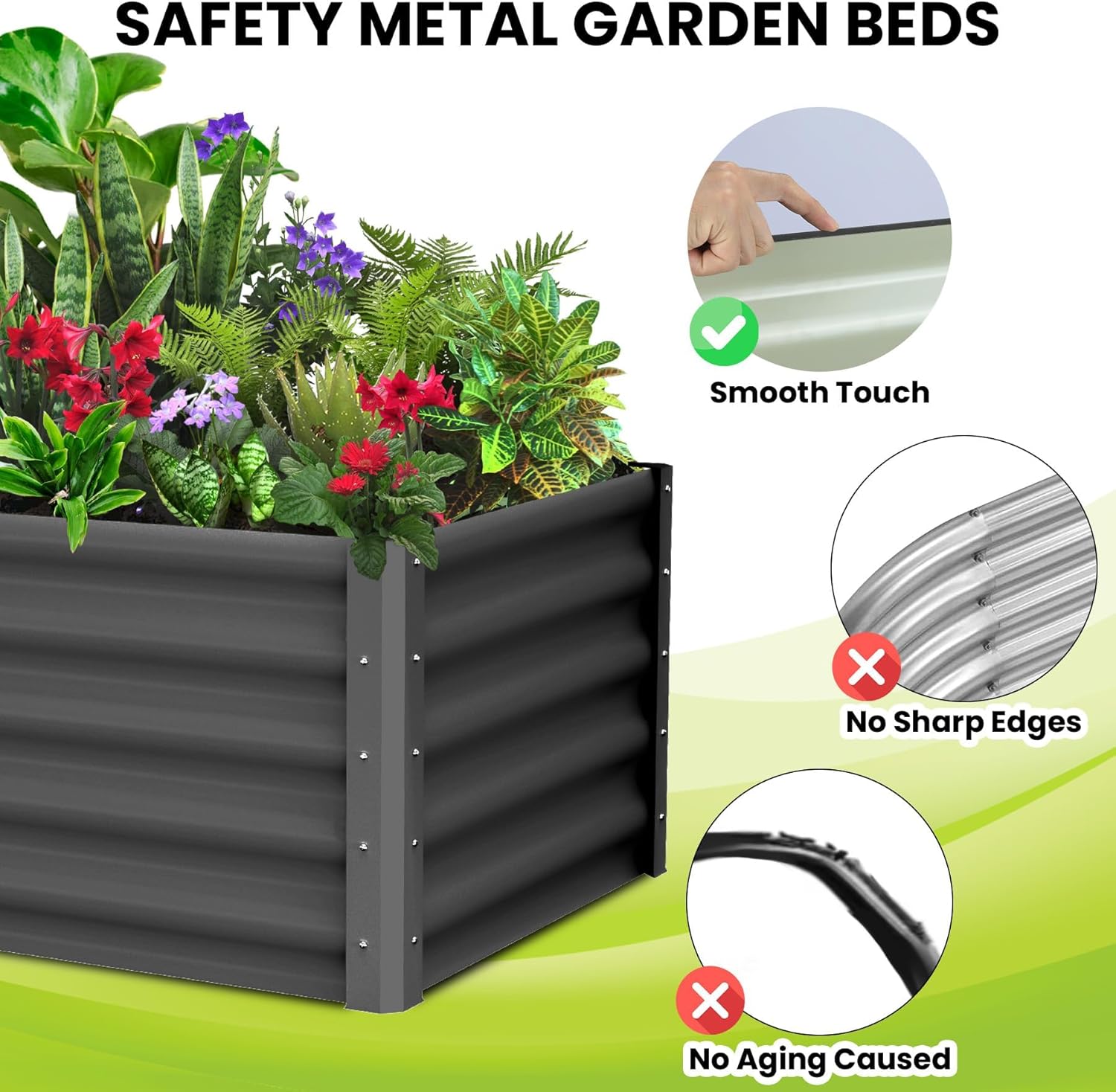 6x3x1.5 FT Galvanized Raised Garden Beds, Large Raised Beds for Gardening, Above Ground Garden Bed Outdoor, Metal Planter Boxes Outdoor for Vegetables, Flowers, Fruits, Dark Grey, 2 Pcs