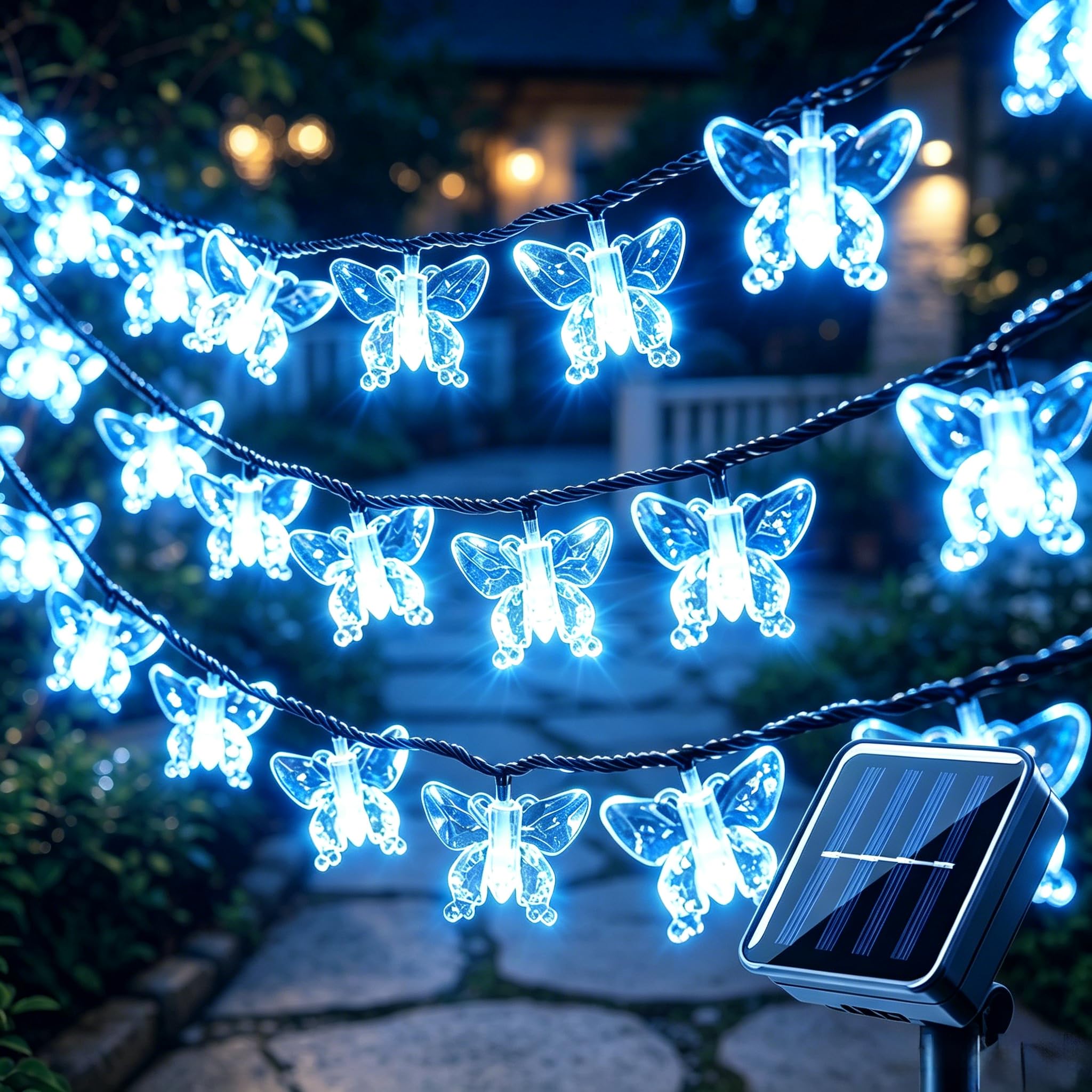 VEROHY Butterfly String Lights Outdoor Solar Powered 30 LED 6.5M，Blue